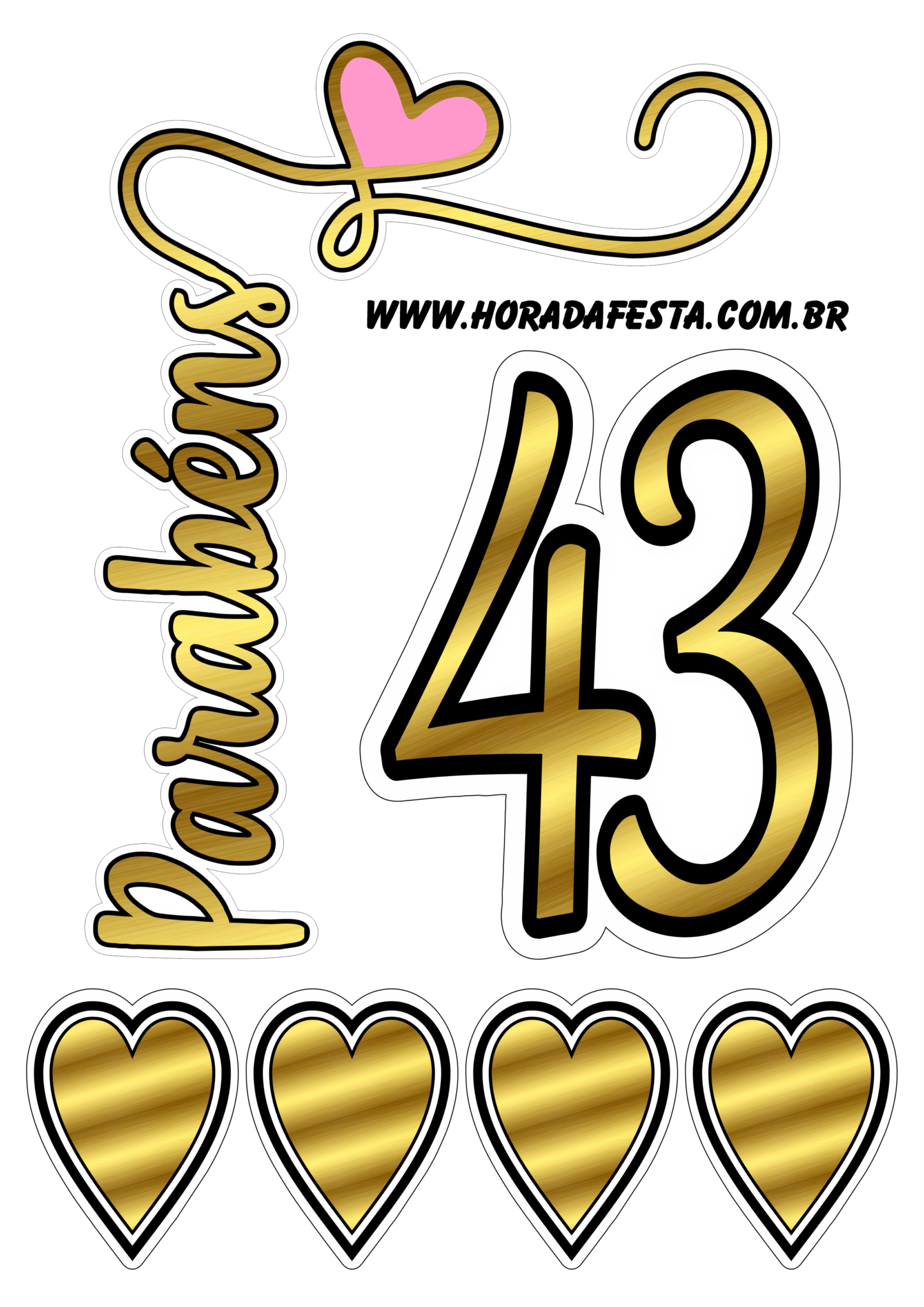 Topo De Bolo Para Imprimir Dourado Cora Es Parab Ns Anos Png