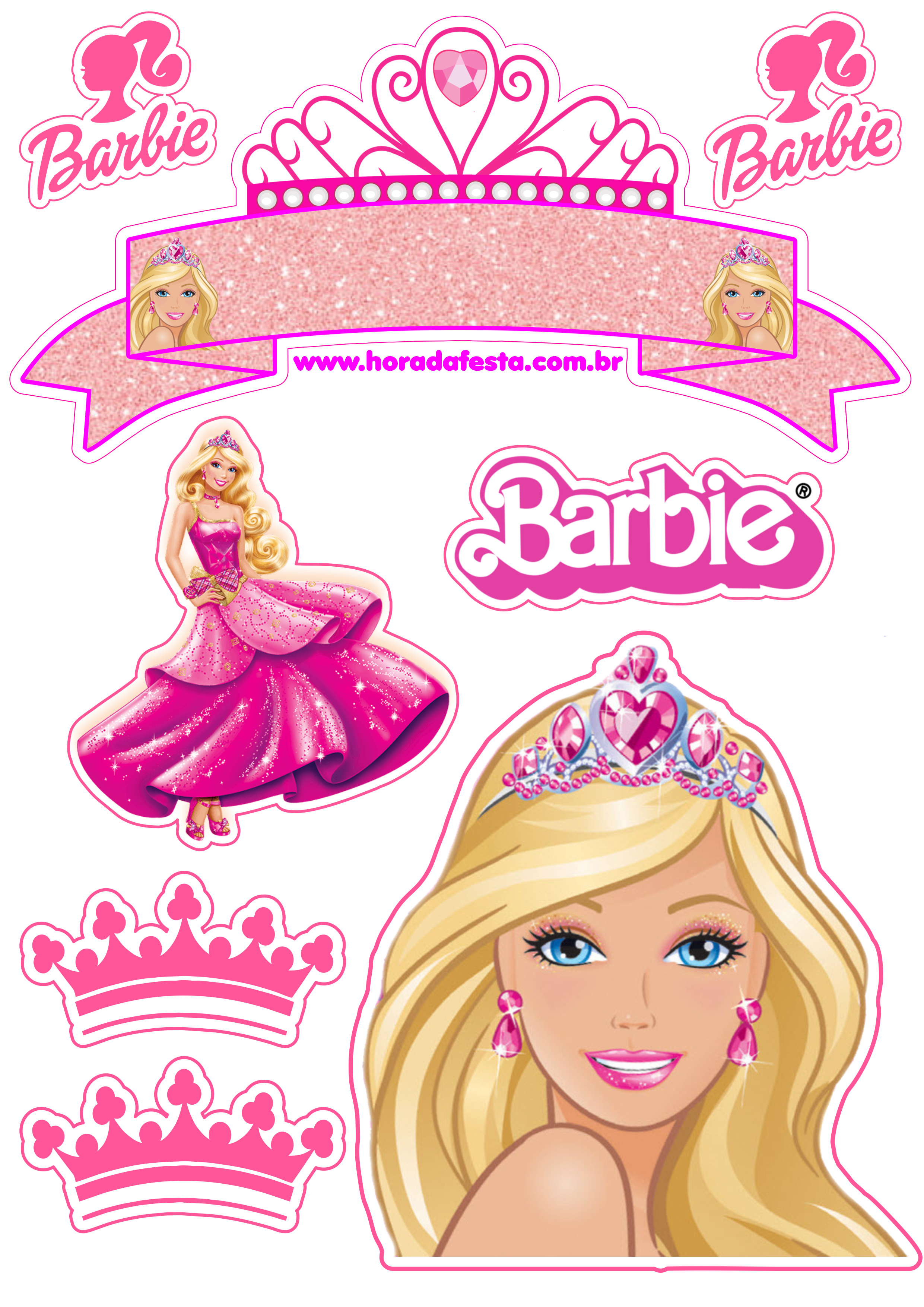 Topo De Bolo Barbie Estrelas Topper Personalizado