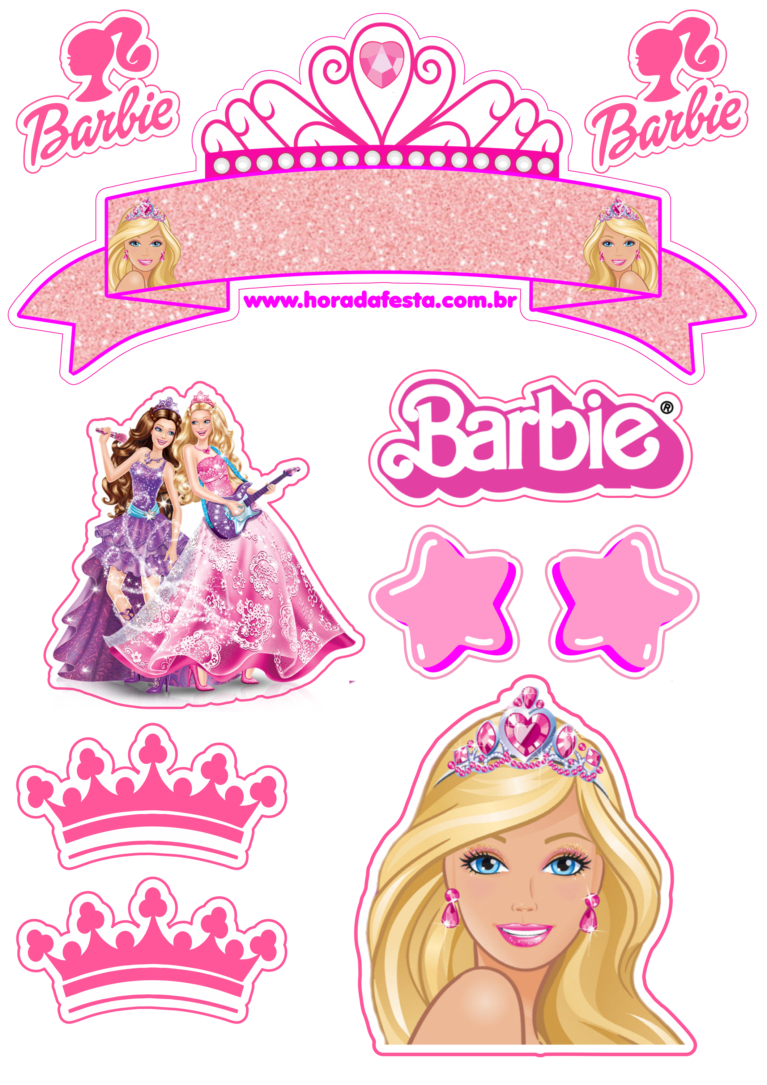 Topo de Bolo Barbie Star - Personalizado com nome e idade