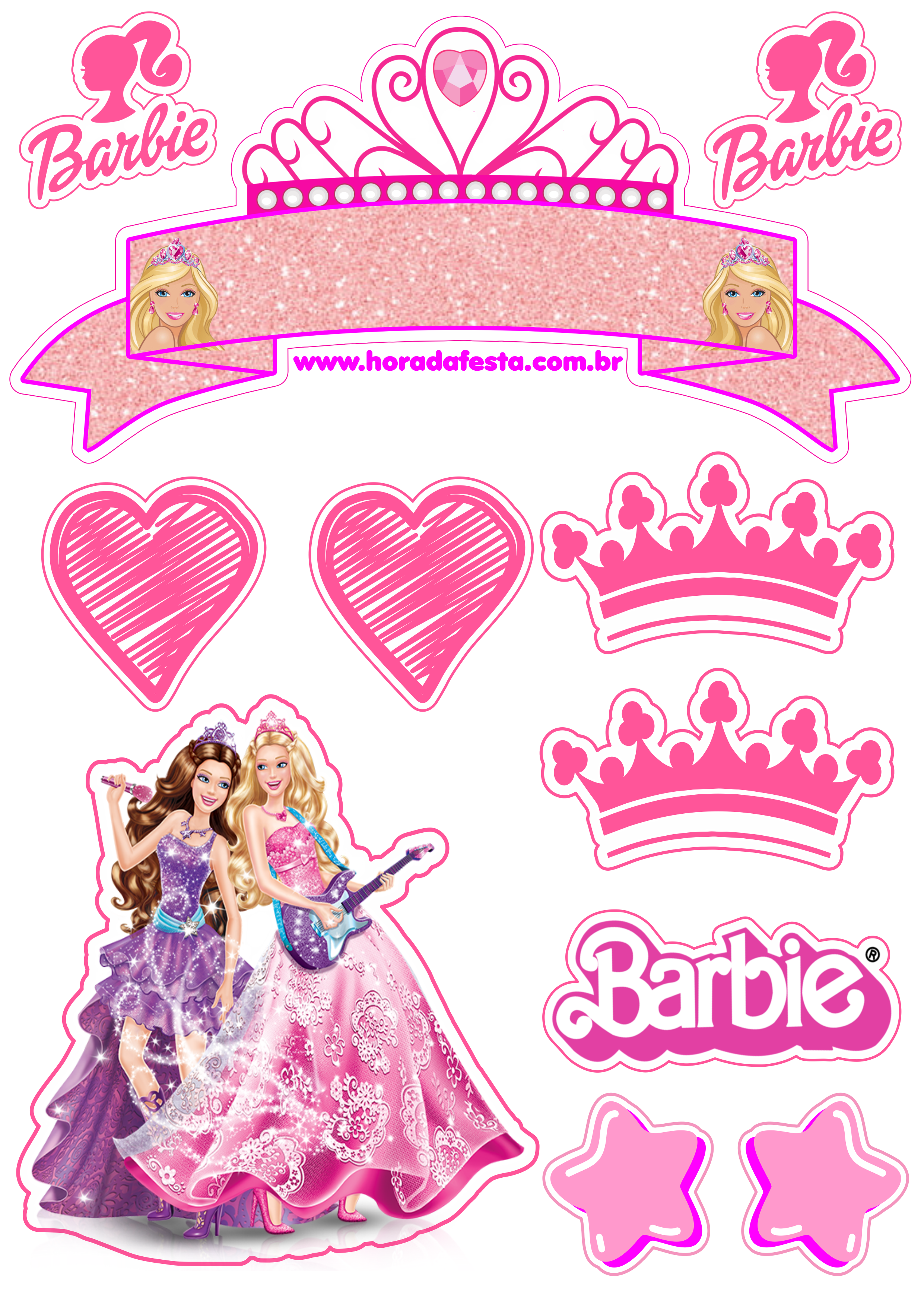 Boneca Barbie princesa topo de bolo rosa brilhante png