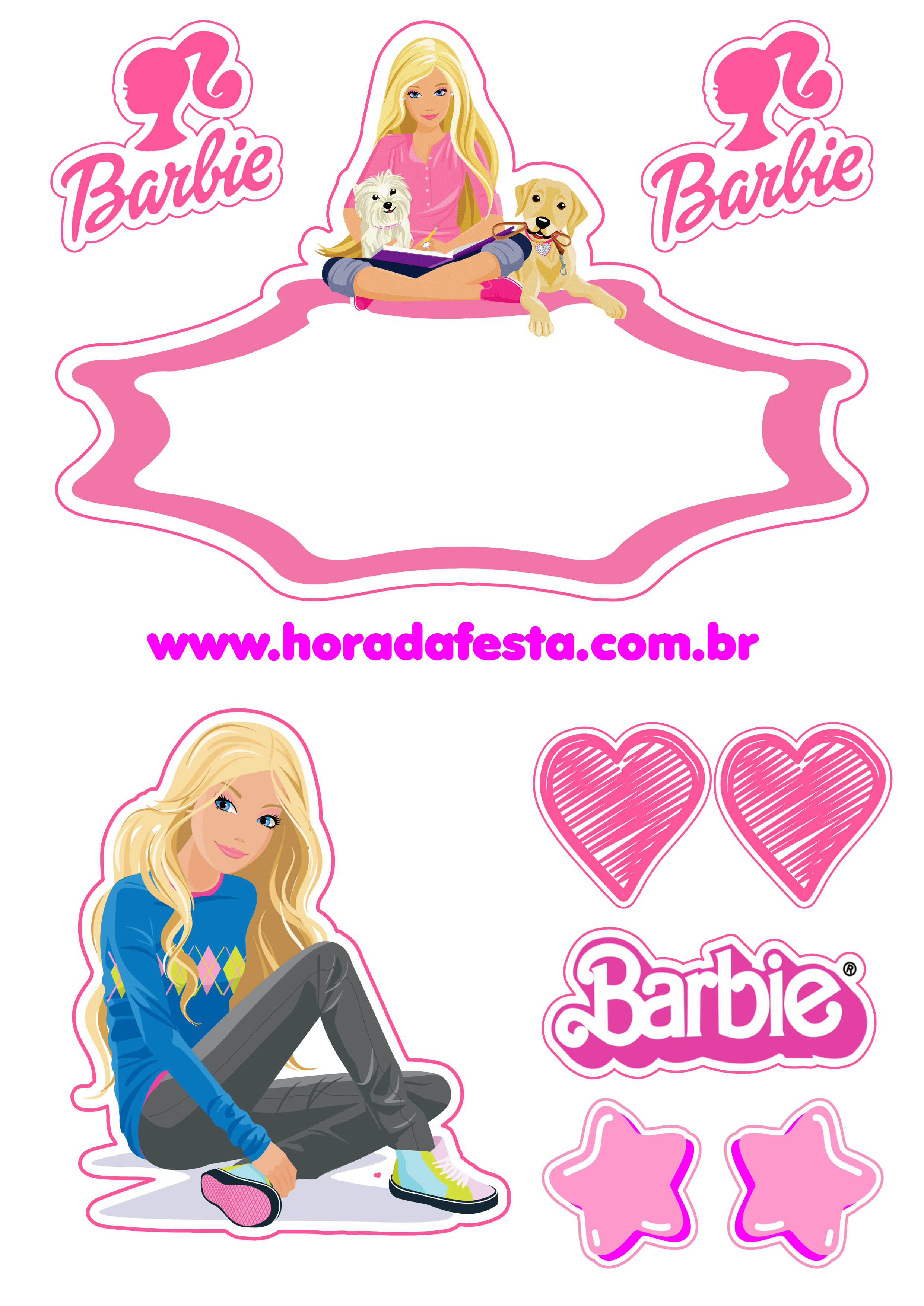 Topo de bolo barbie para editar e imprimir grátis - Festa Free