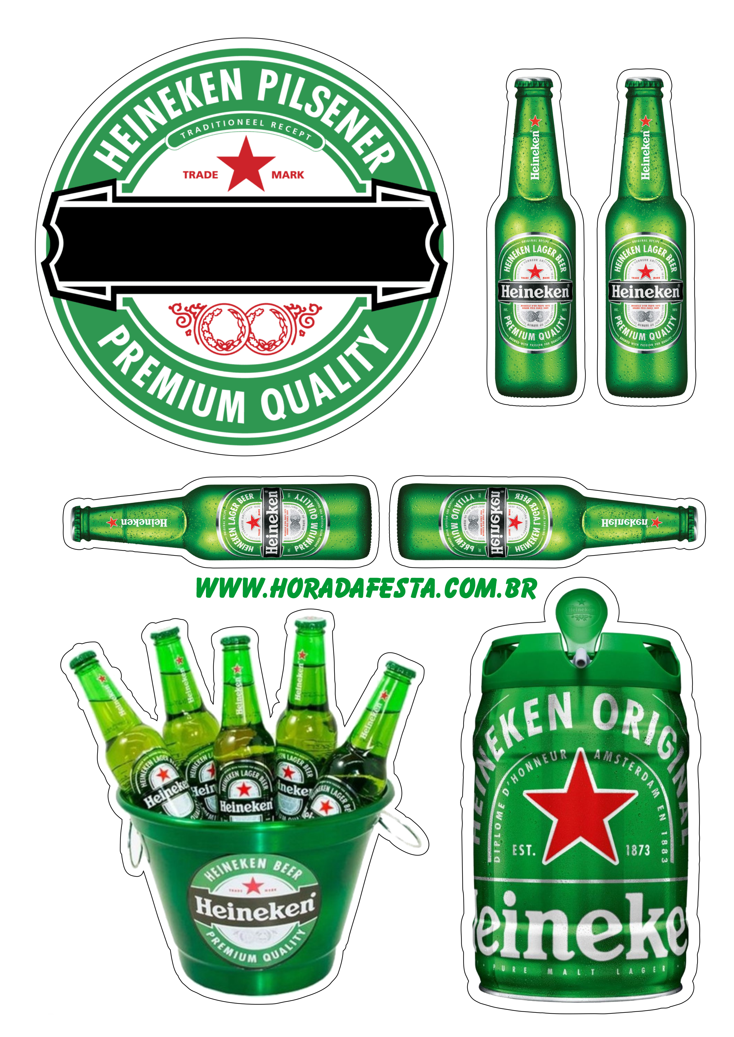Topo de bolo cerveja Heineken Pilsener pronto para imprimir png