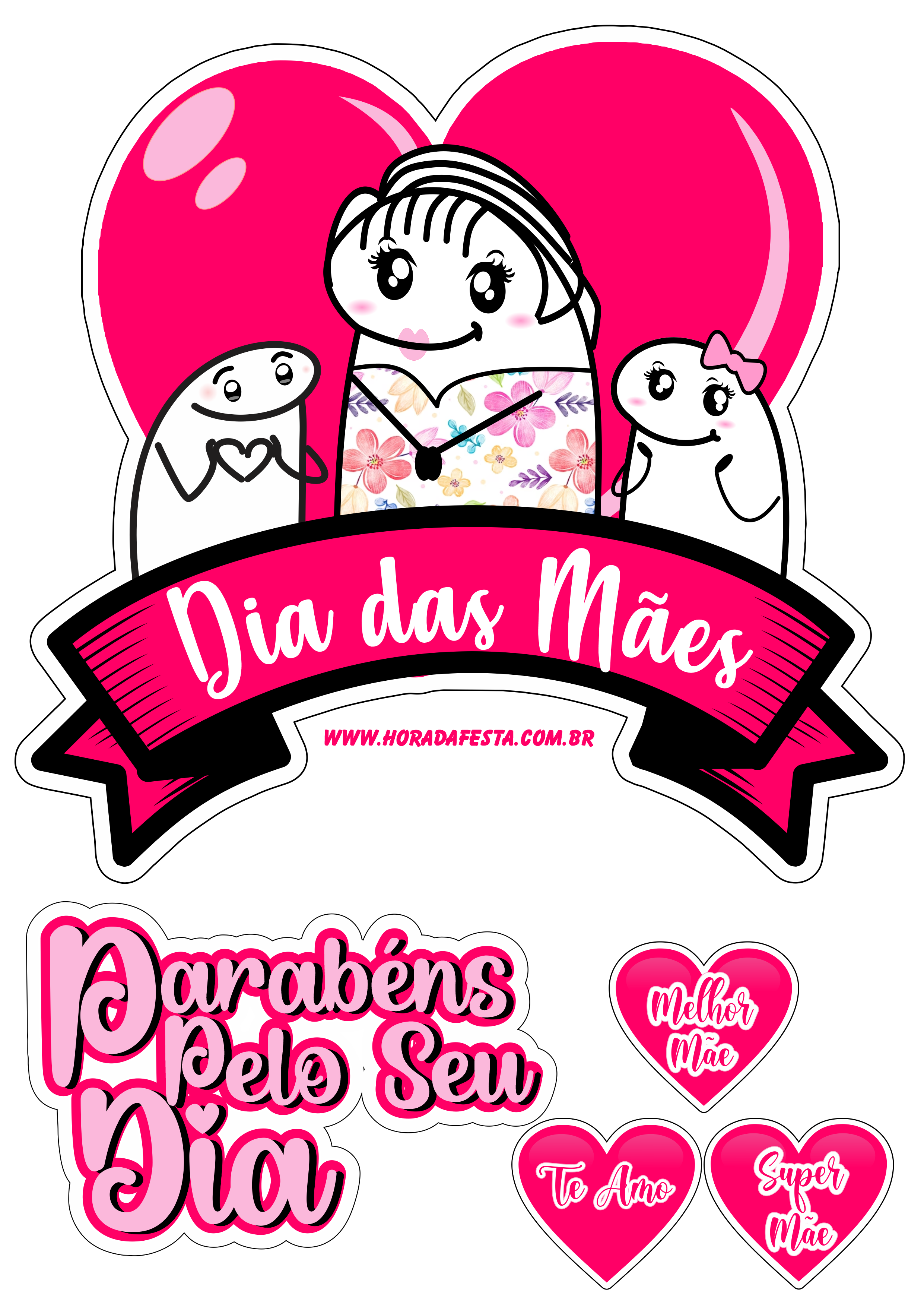 Dia das mães topo de bolo flork of cows artes gráficas png