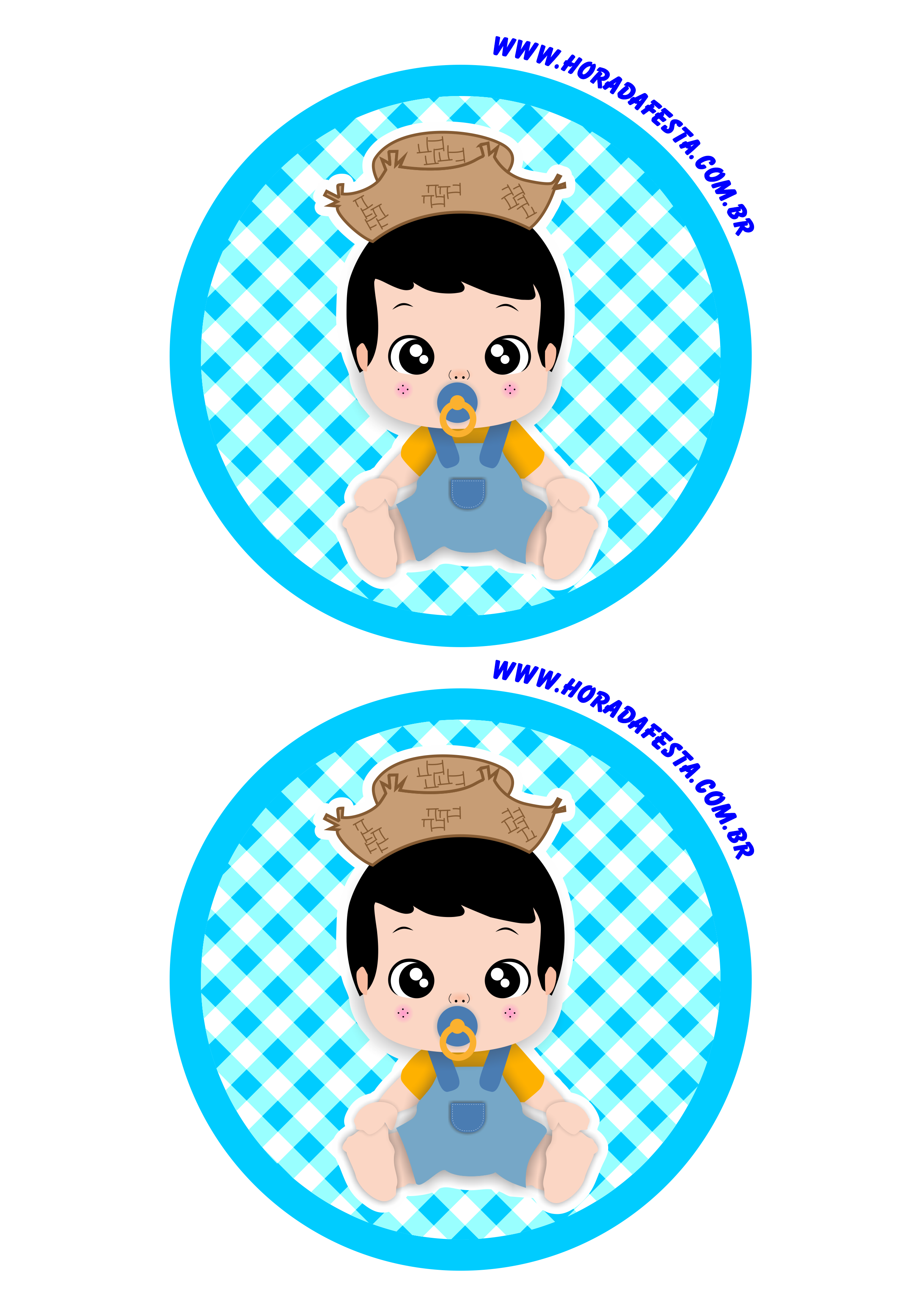 Bebê festa junina fantasia adesivo redondo tag sticker azul são joão 2 imagens png