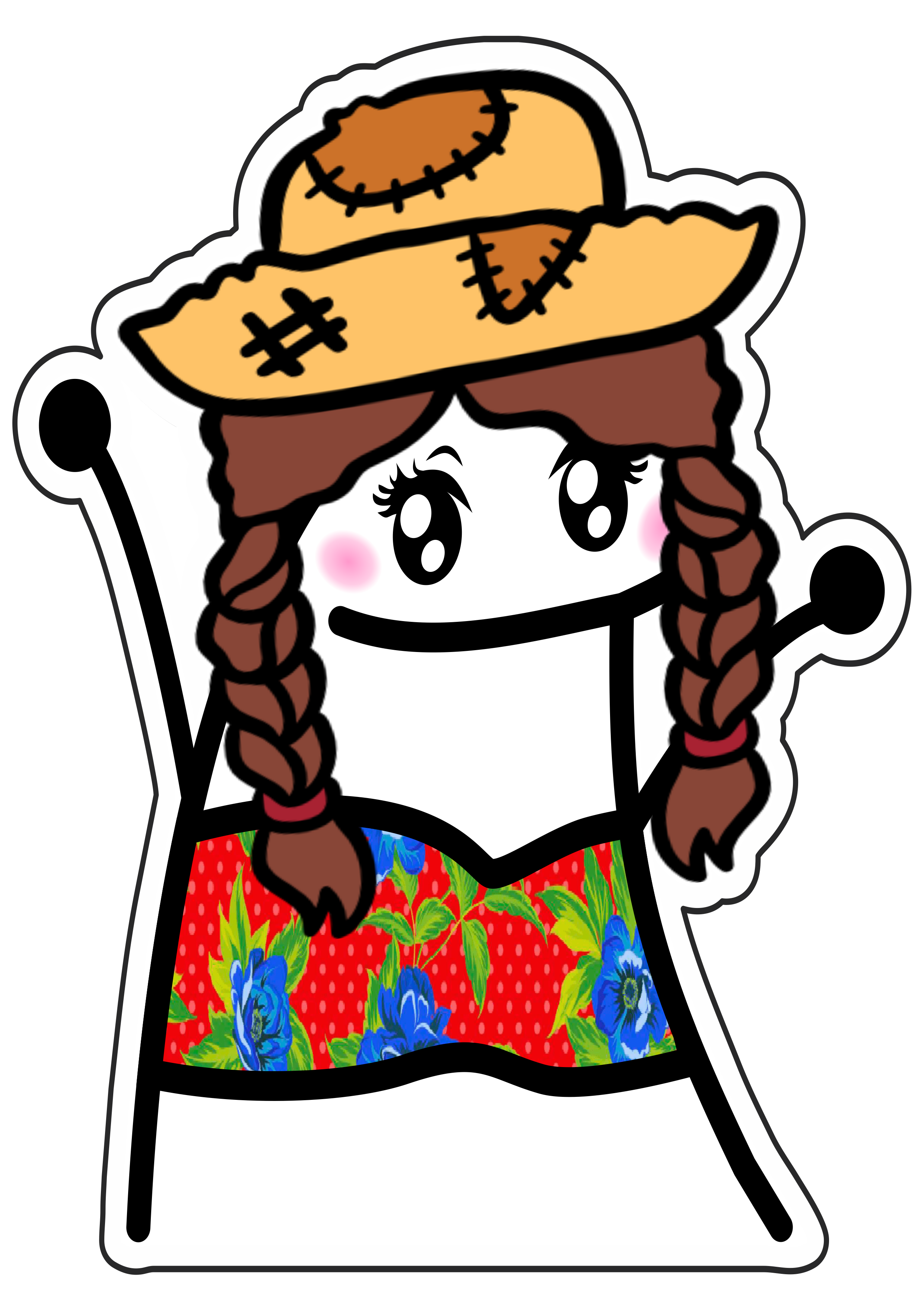 Figurinhas engraçadas para whatsapp flork of cows festa junina menina de trancinha com chapéu de palha png