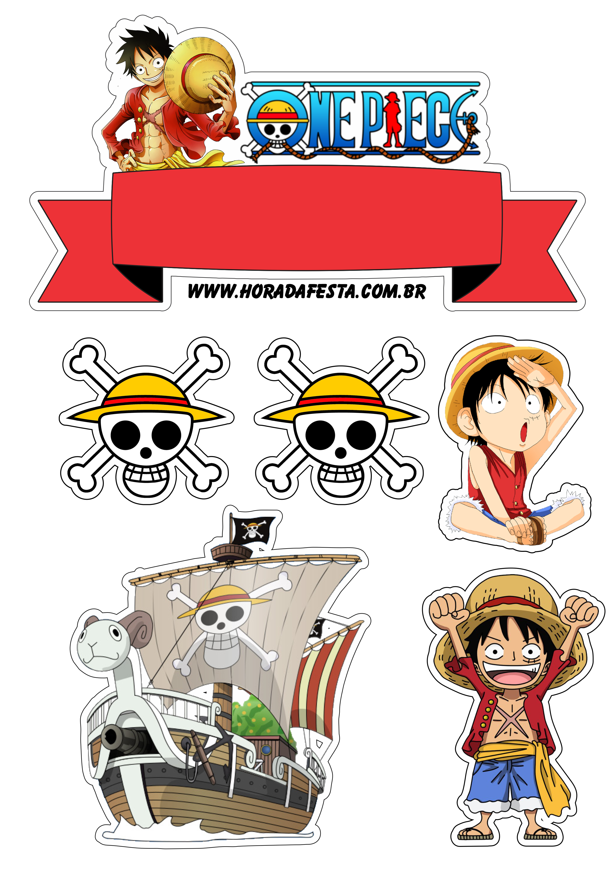 One Piece Luffy festa de aniversário topo de bolo design grátis png
