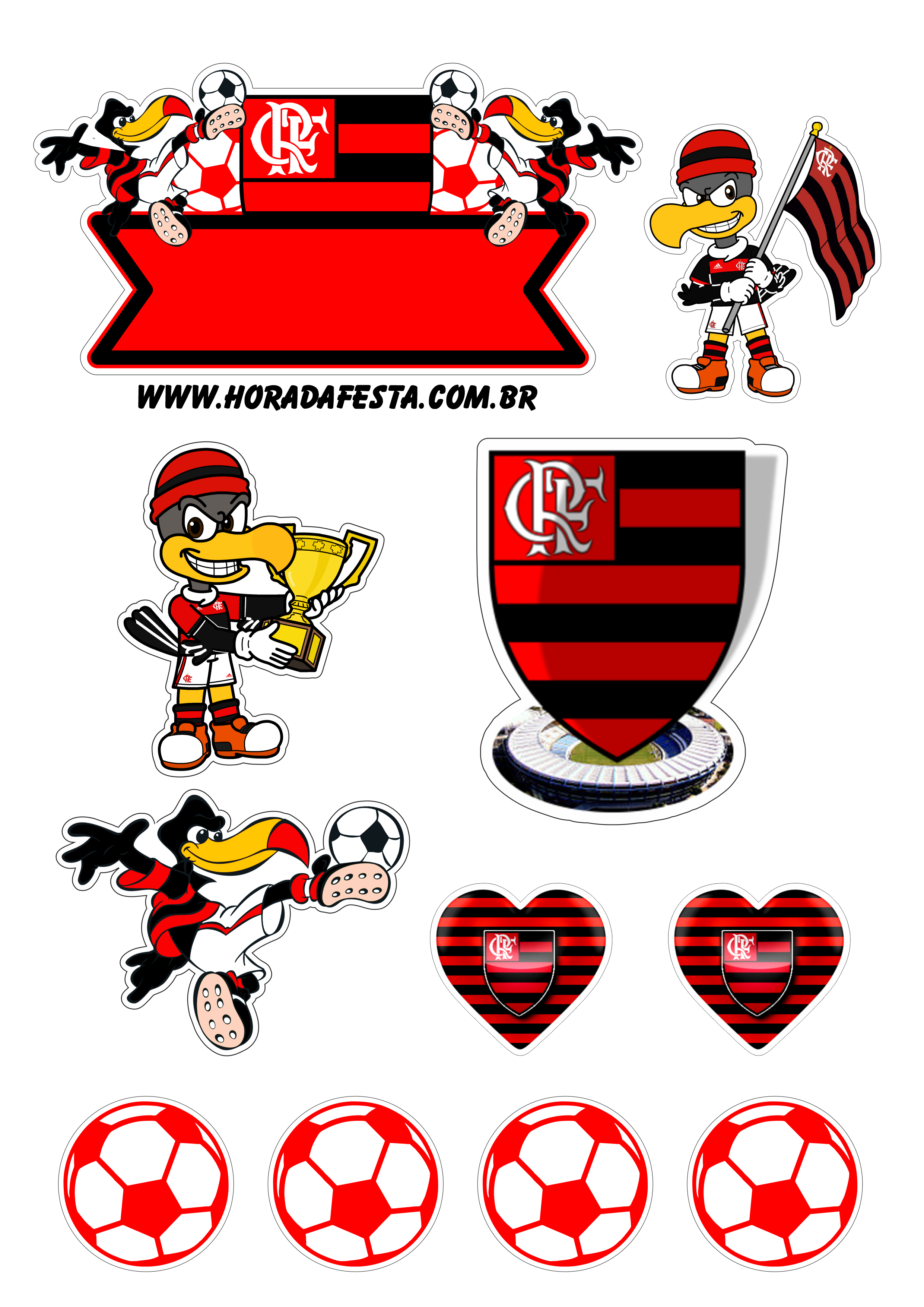 Pack de imagens Flamengo aniversário topo de bolo artigos de papelaria png