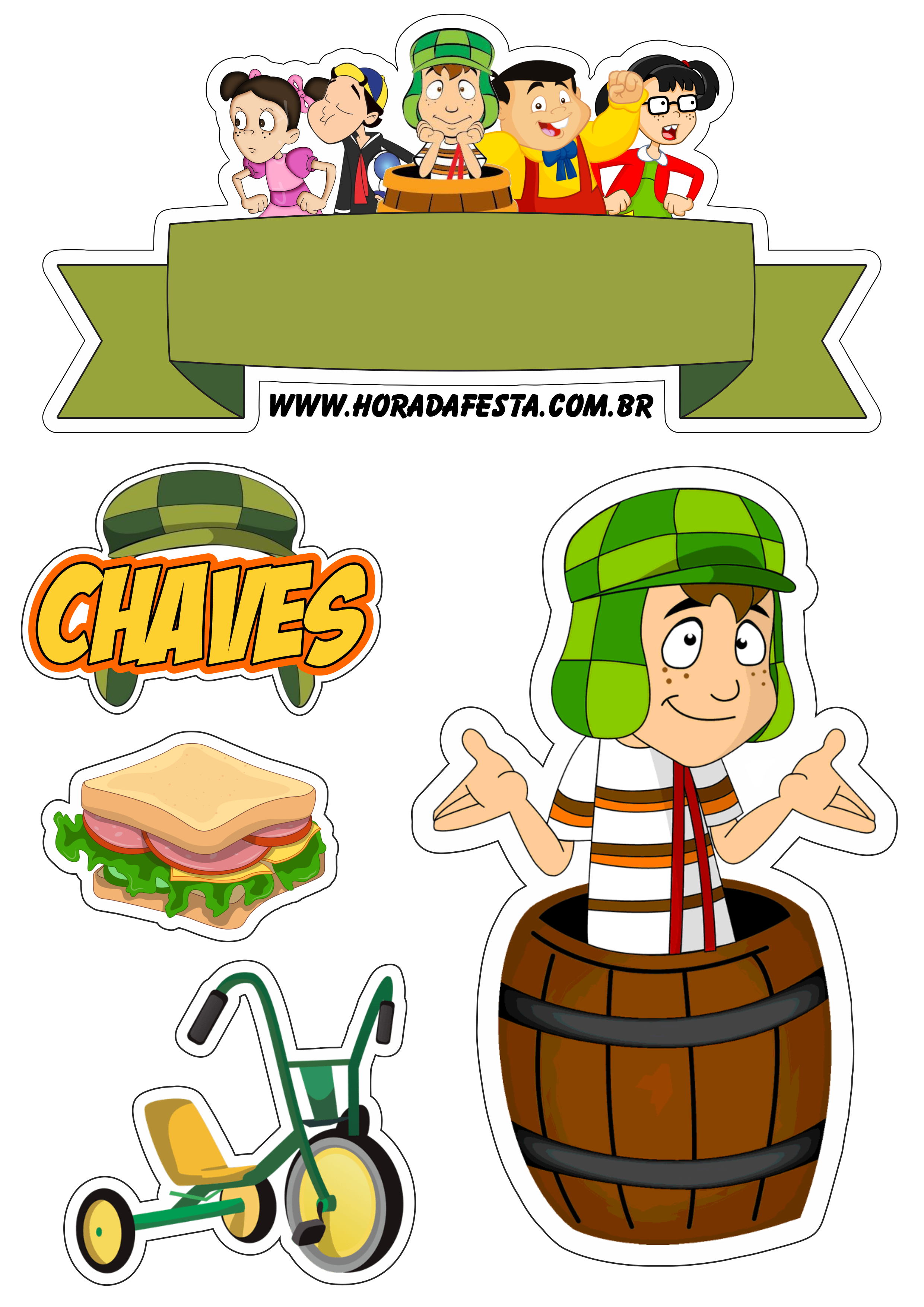 Turma do chaves topo de bolo decoração de aniversário pack de imagens grátis png