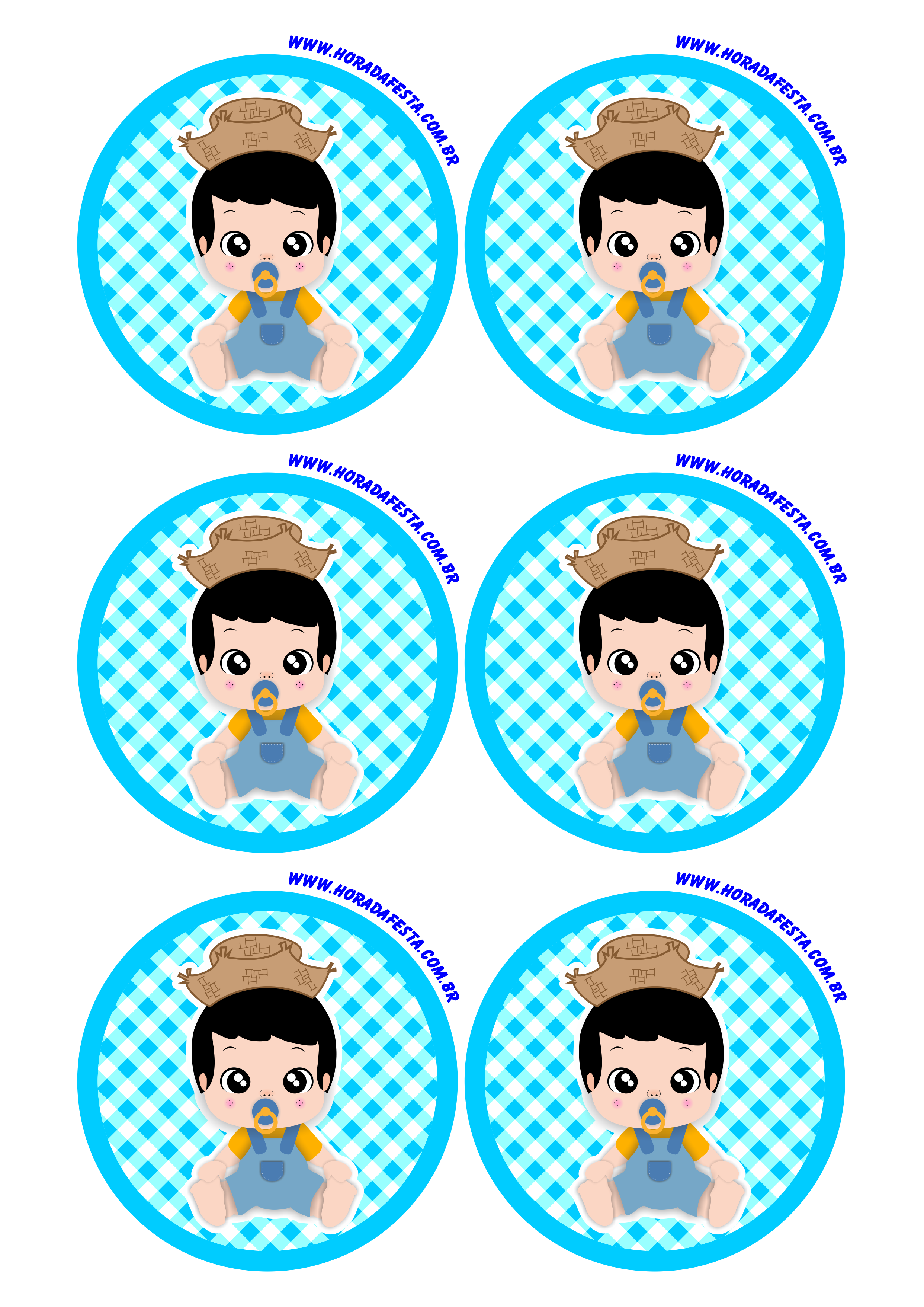 Bebê festa junina fantasia adesivo redondo tag sticker azul são joão 6 imagens png