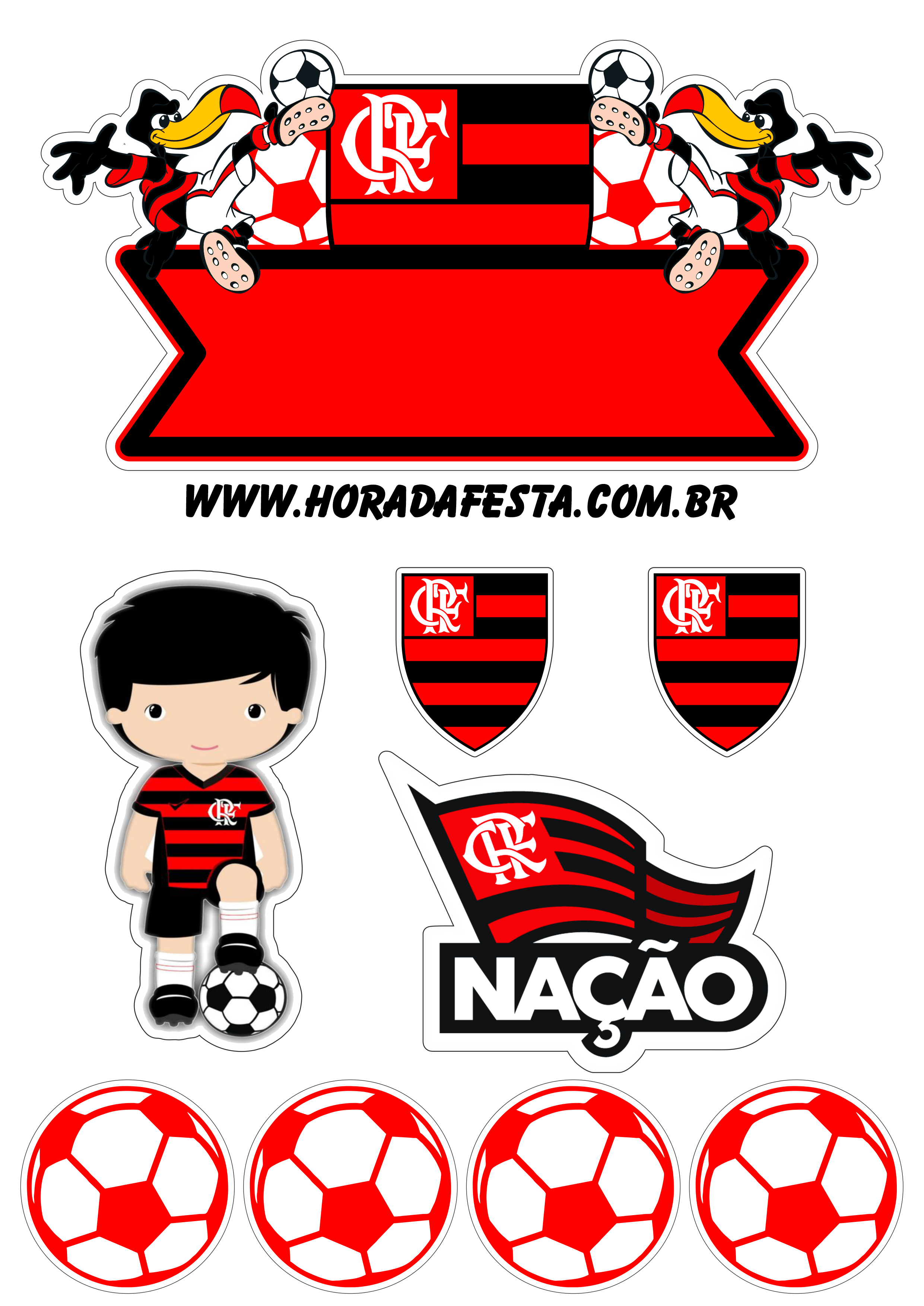 Pack de imagens Flamengo aniversário topo de bolo png