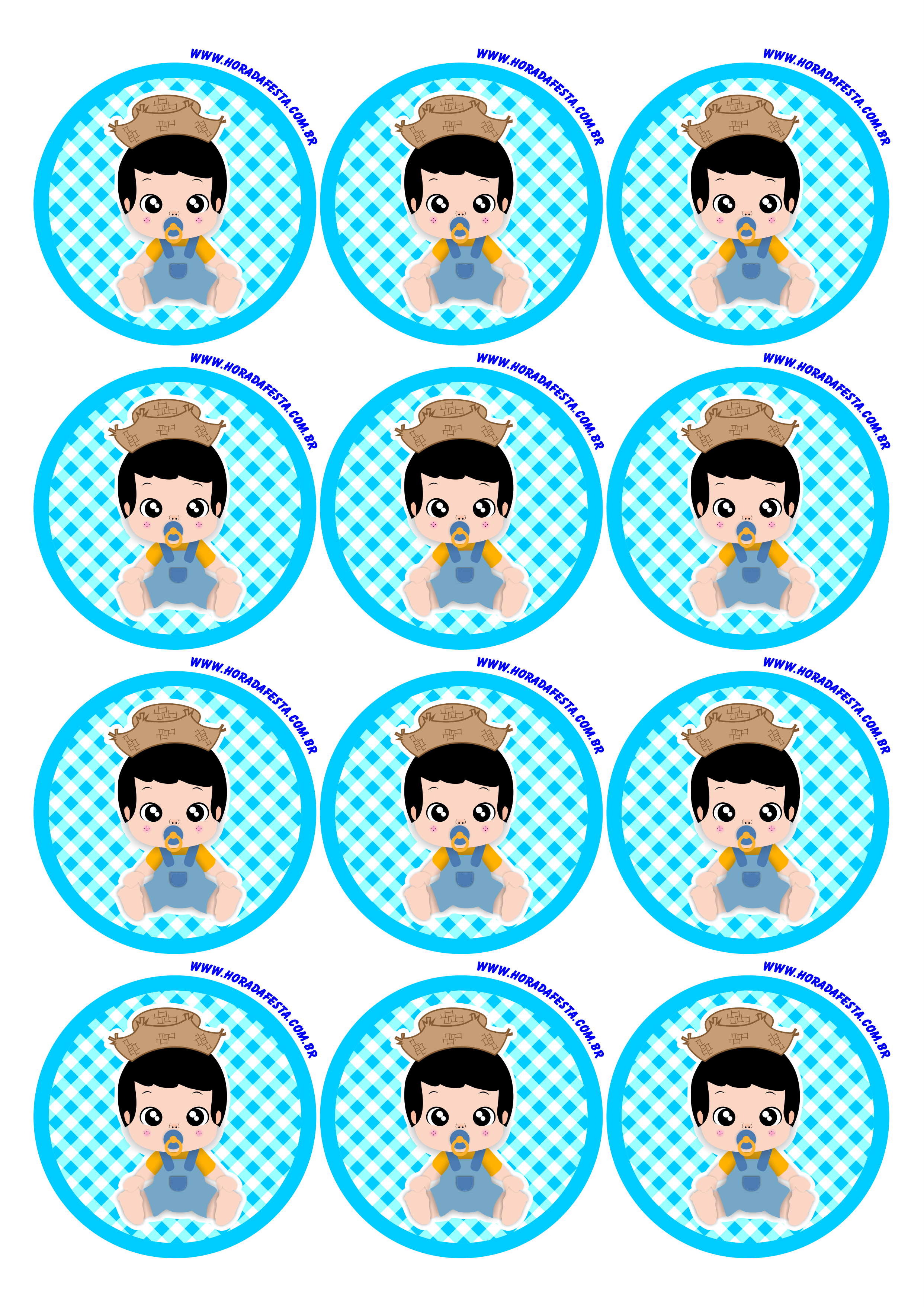 Bebê festa junina fantasia adesivo redondo tag sticker azul são joão 12 imagens png
