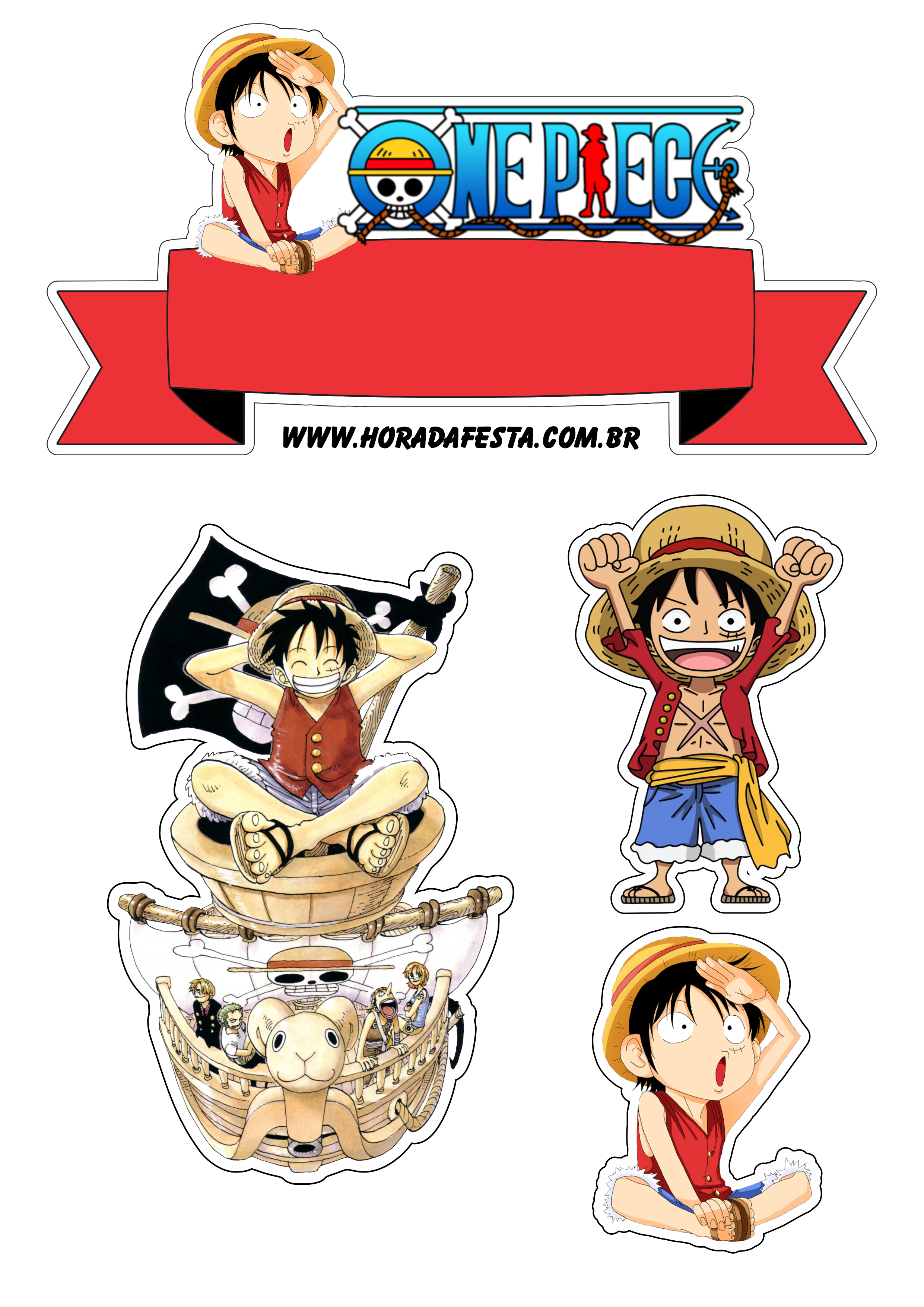 Topo de bolo anime One Piece Luffy festa de aniversário png