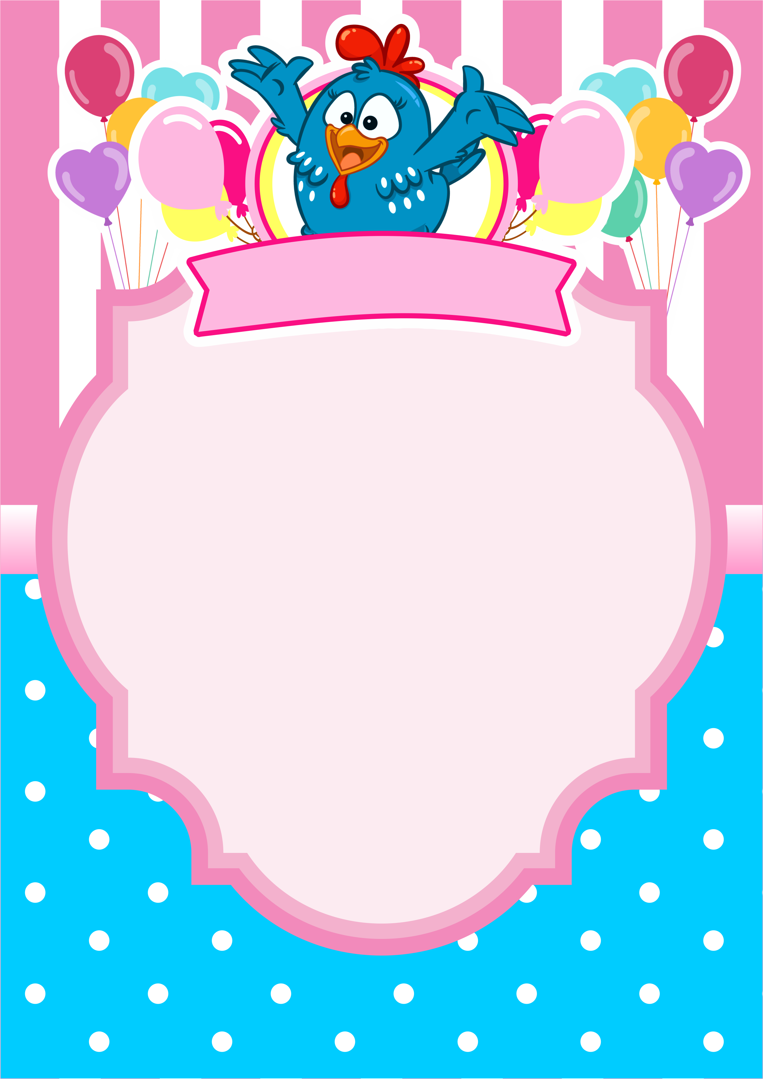 Turma da galinha pintadinha baby convite digital aniversário infantil molde para personalizar rosa com azul png