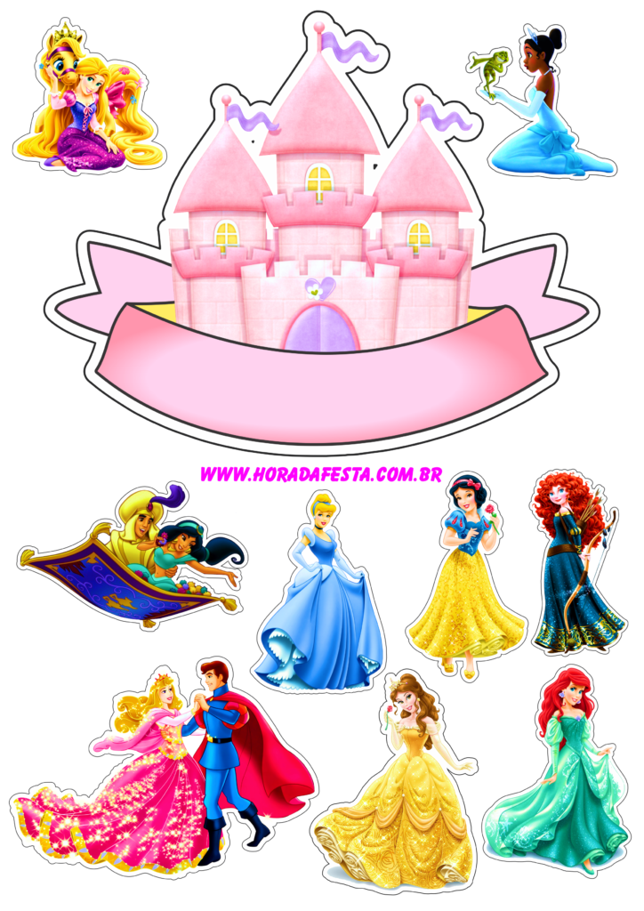 Topo de bolo Decoração Princesas Disney topper completo - Rivfestas itens  para Decoração de festas