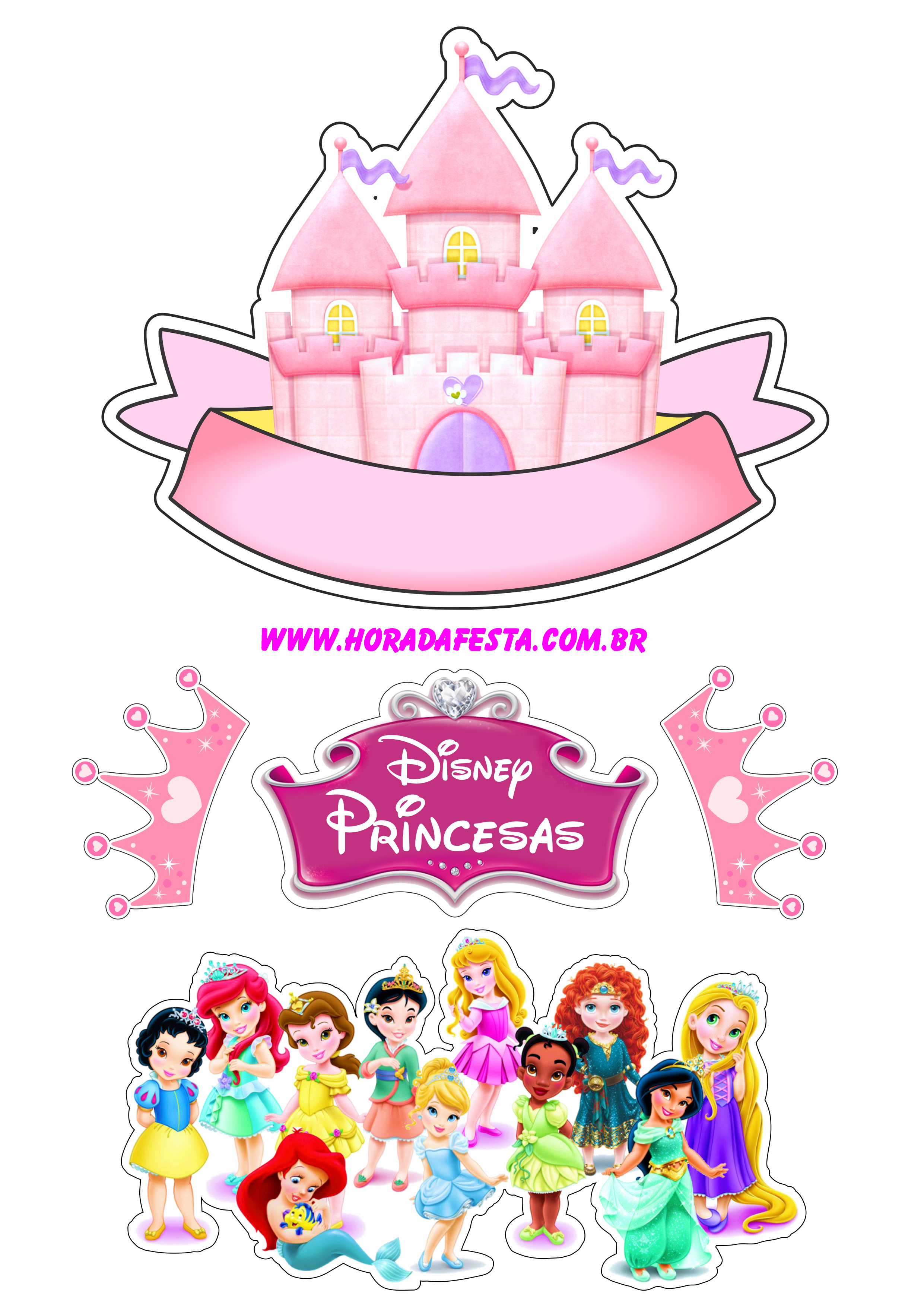 Topo Topper De Bolo Personalizado Princesas Disney