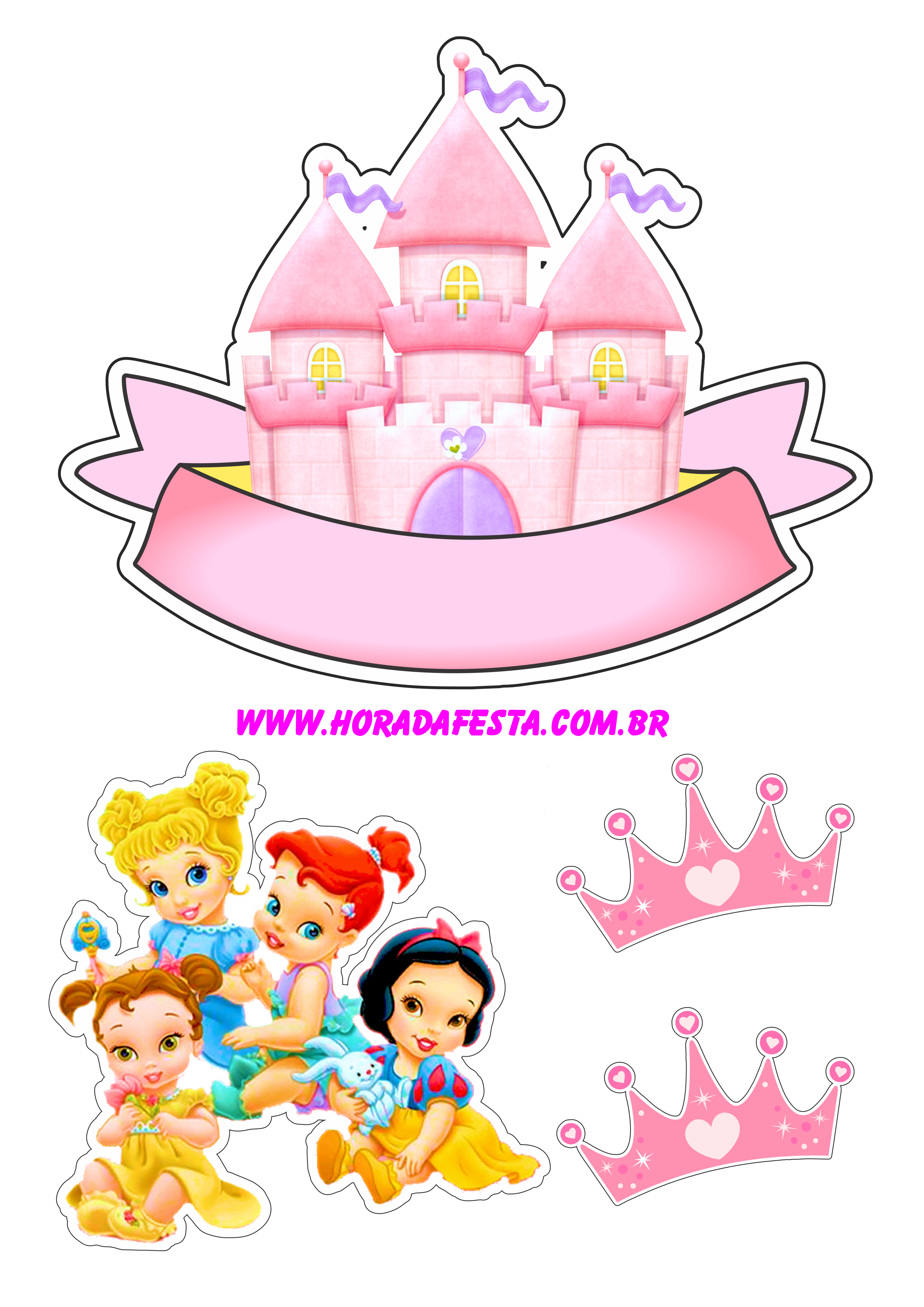 Princesas disney topo de bolo decoração de festa artigos de papelaria pronto para imprimir png