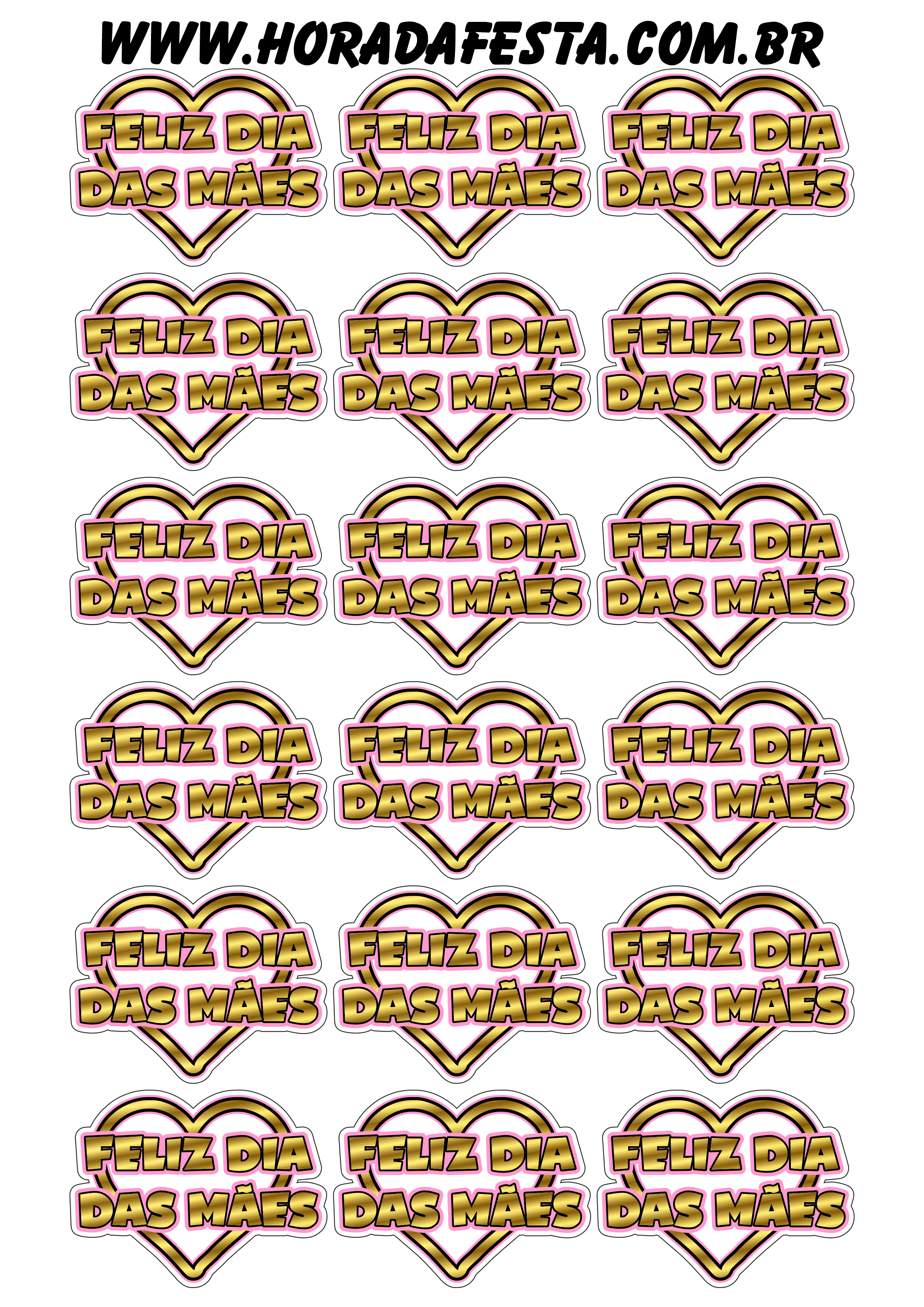 Adesivos feliz dia das mães tags stickers dourado pronto para imprimir 18 imagens png