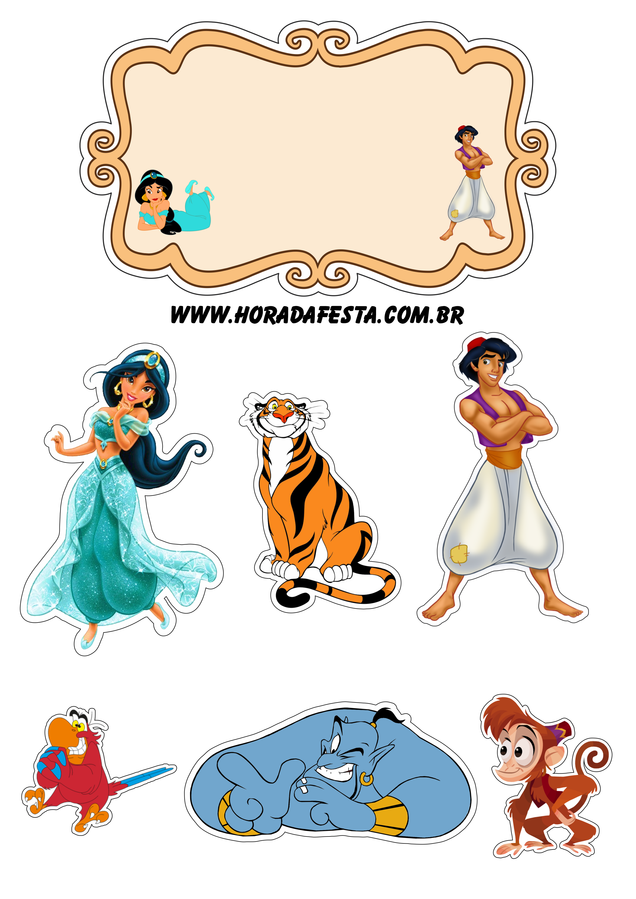 Aladdin e princesas Jasmine topo de bolo png