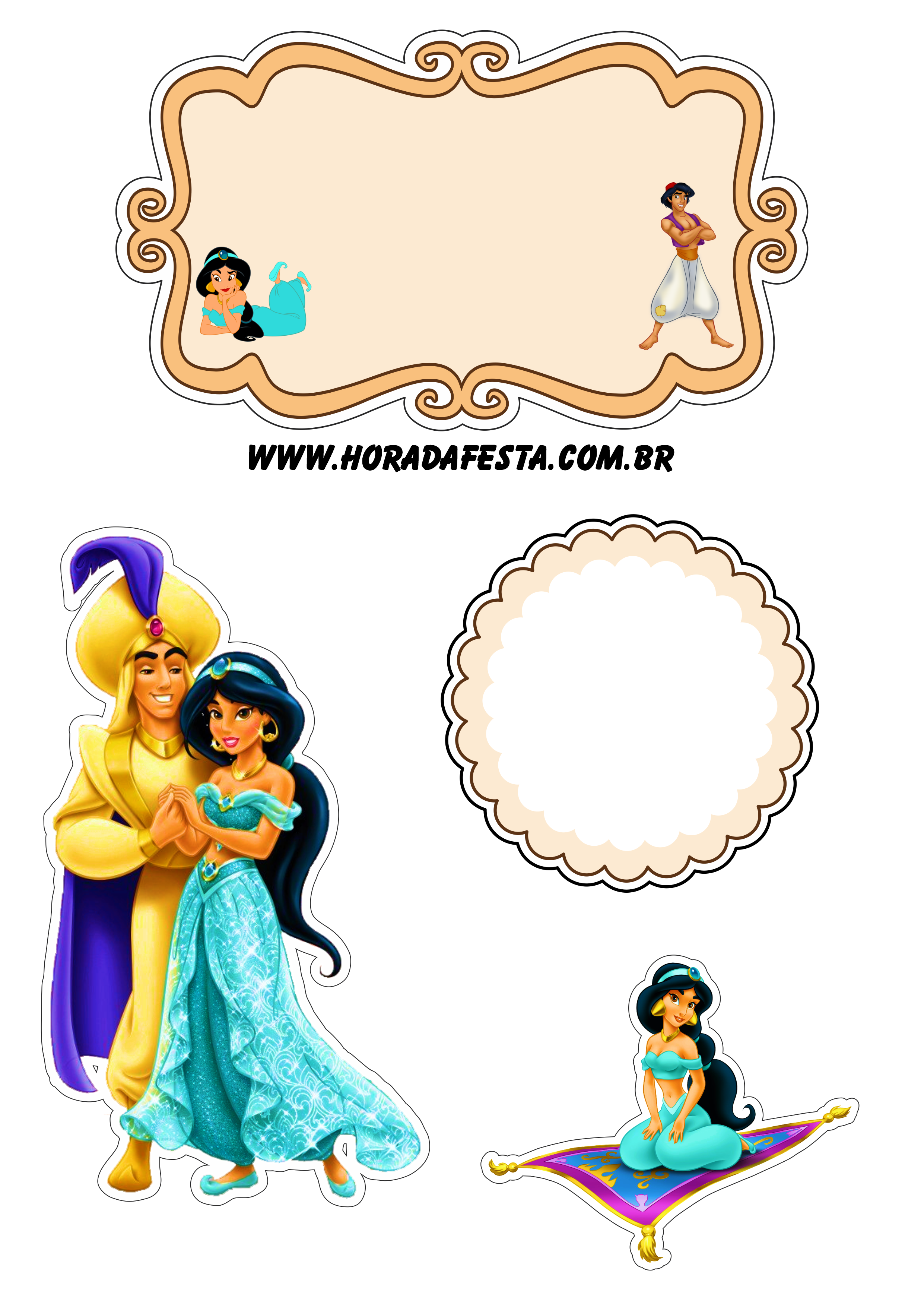 Kit Topper De Bolo/ Tags/Topo Princesa Jasmine