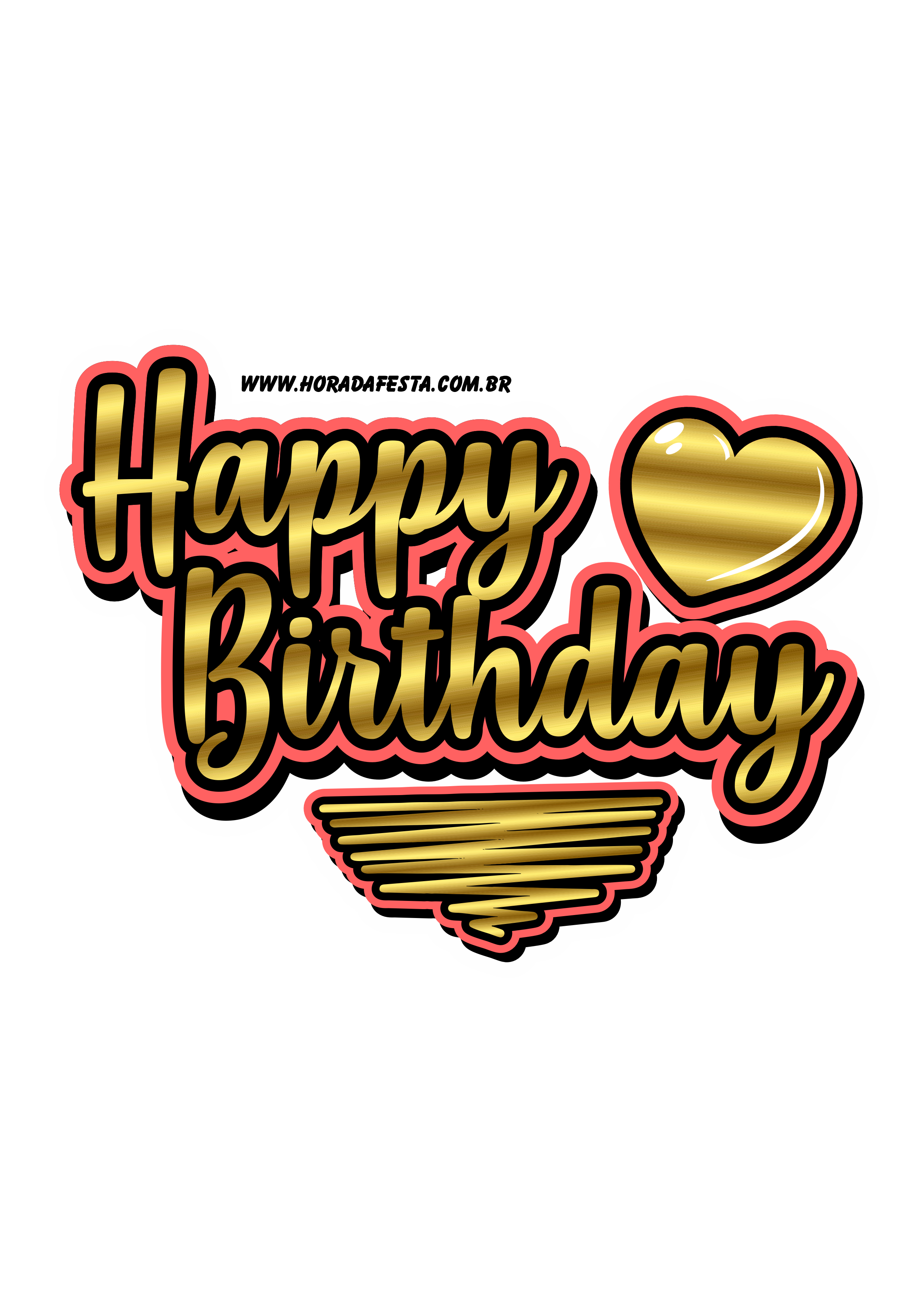 Logo Happy Birthday dourado com vermelho png