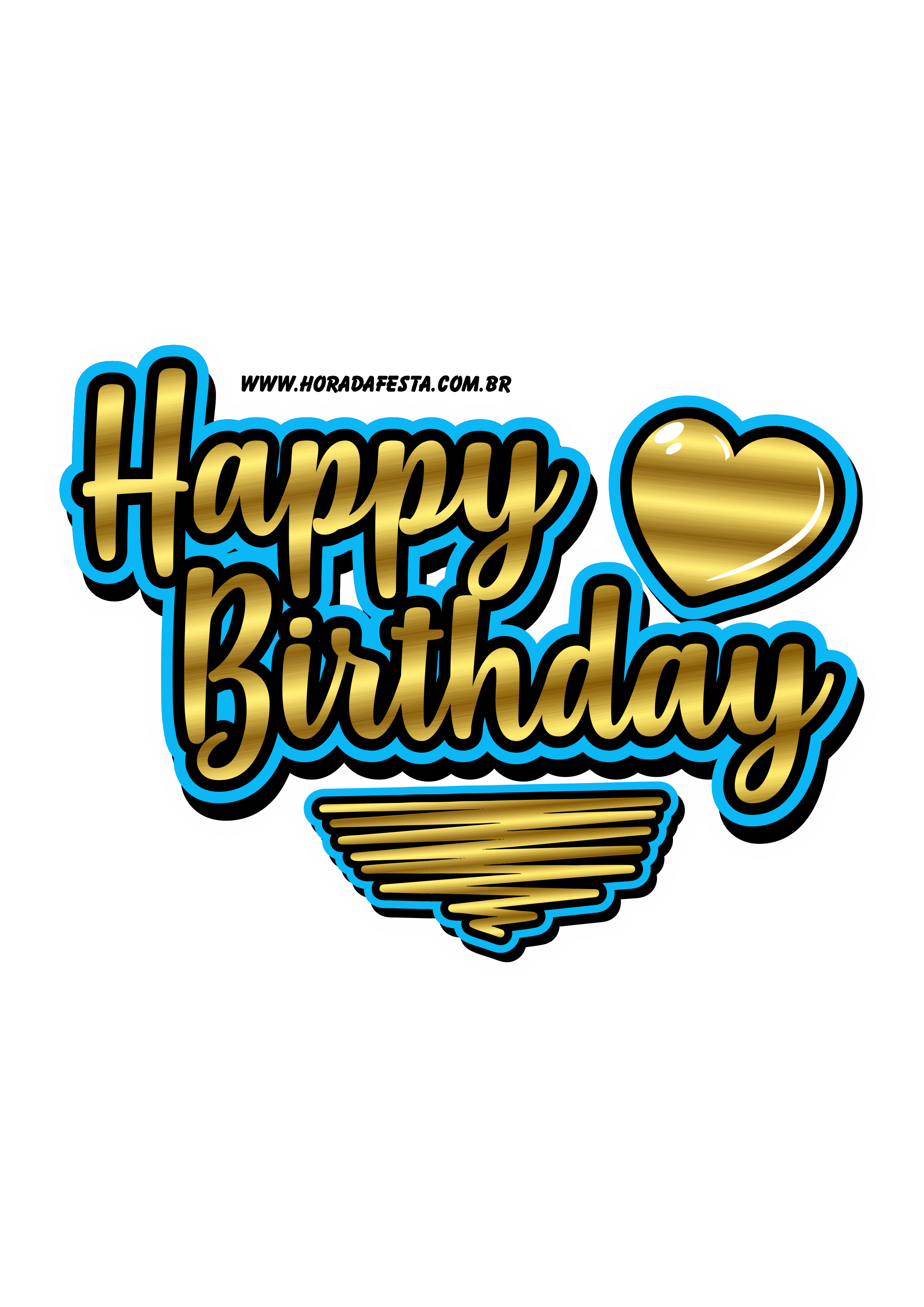 Logo Happy Birthday dourado com azul png