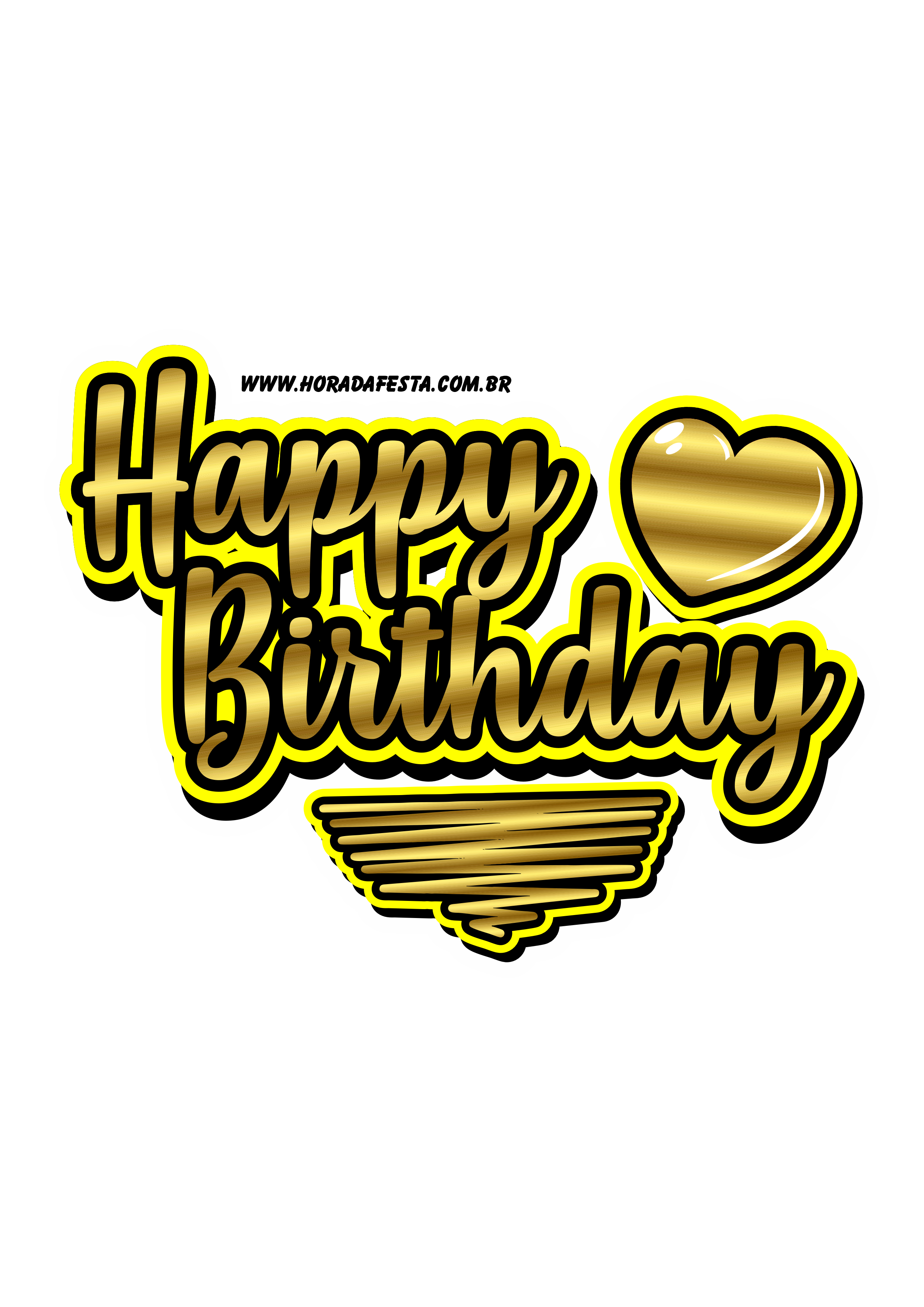 Logo Happy Birthday dourado com amarelo png