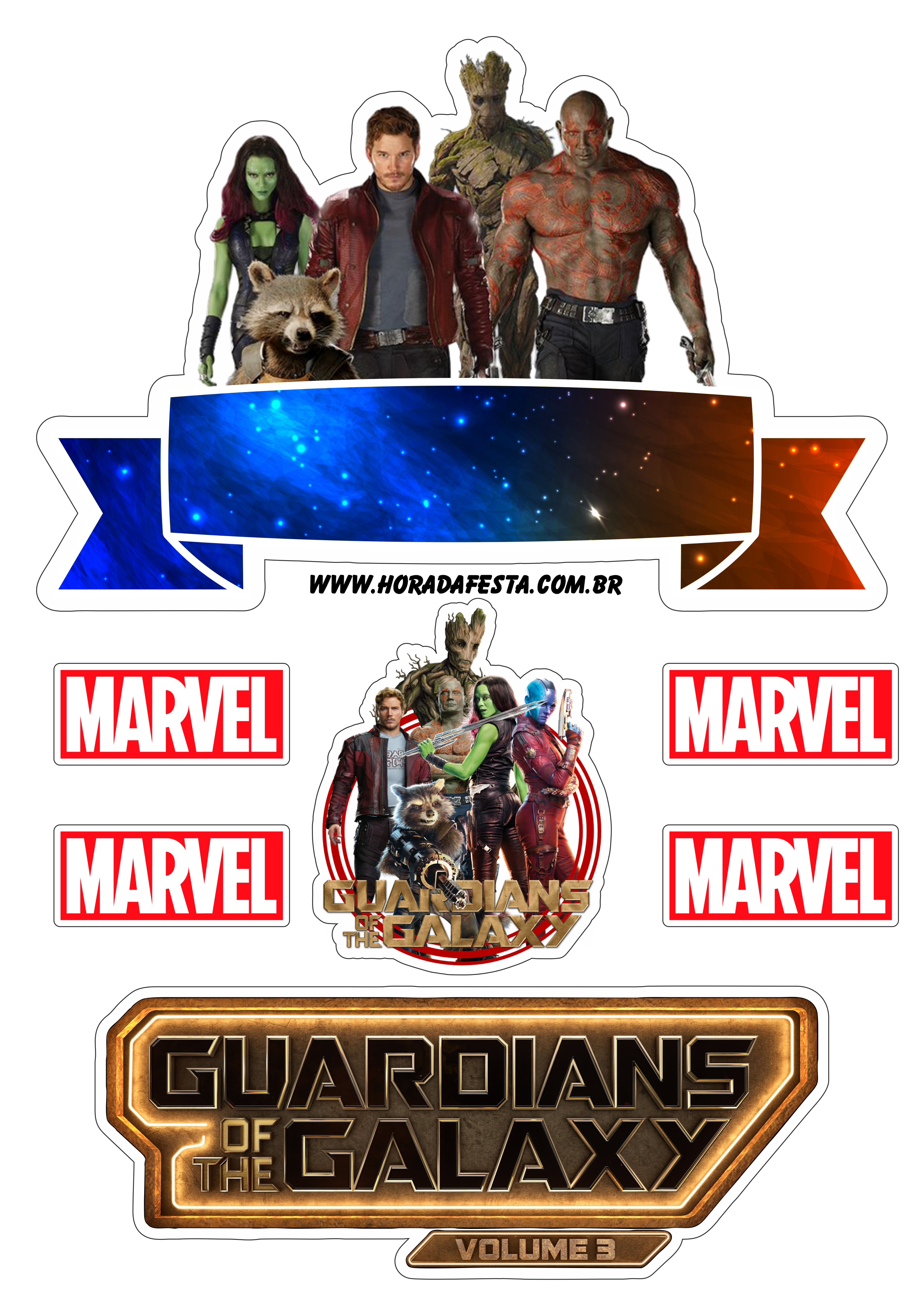Guardiões da galáxia volume 3 topo de bolo decoração de festa universo Marvel png