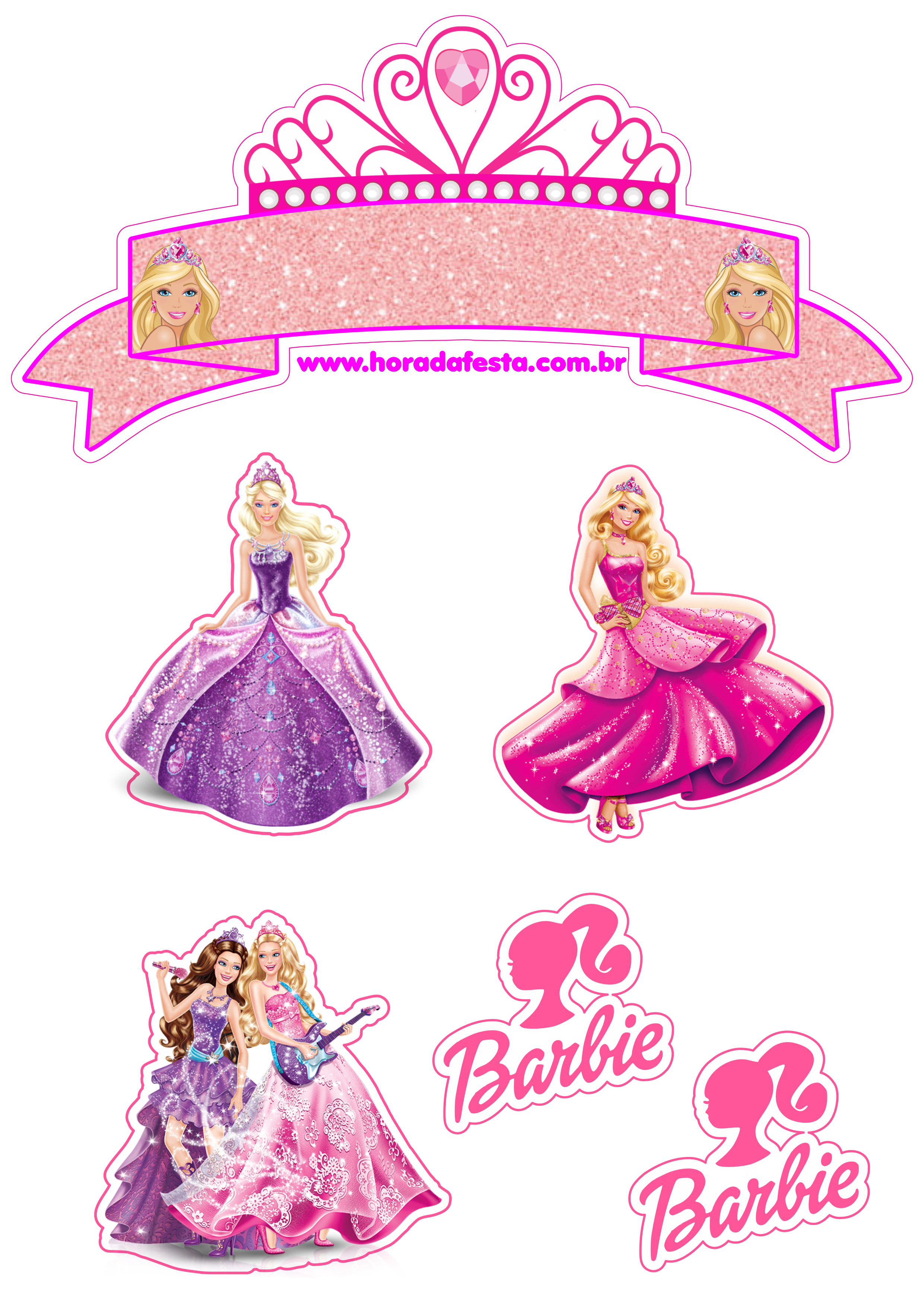 Boneca Barbie princesa topo de bolo rosa brilhante png