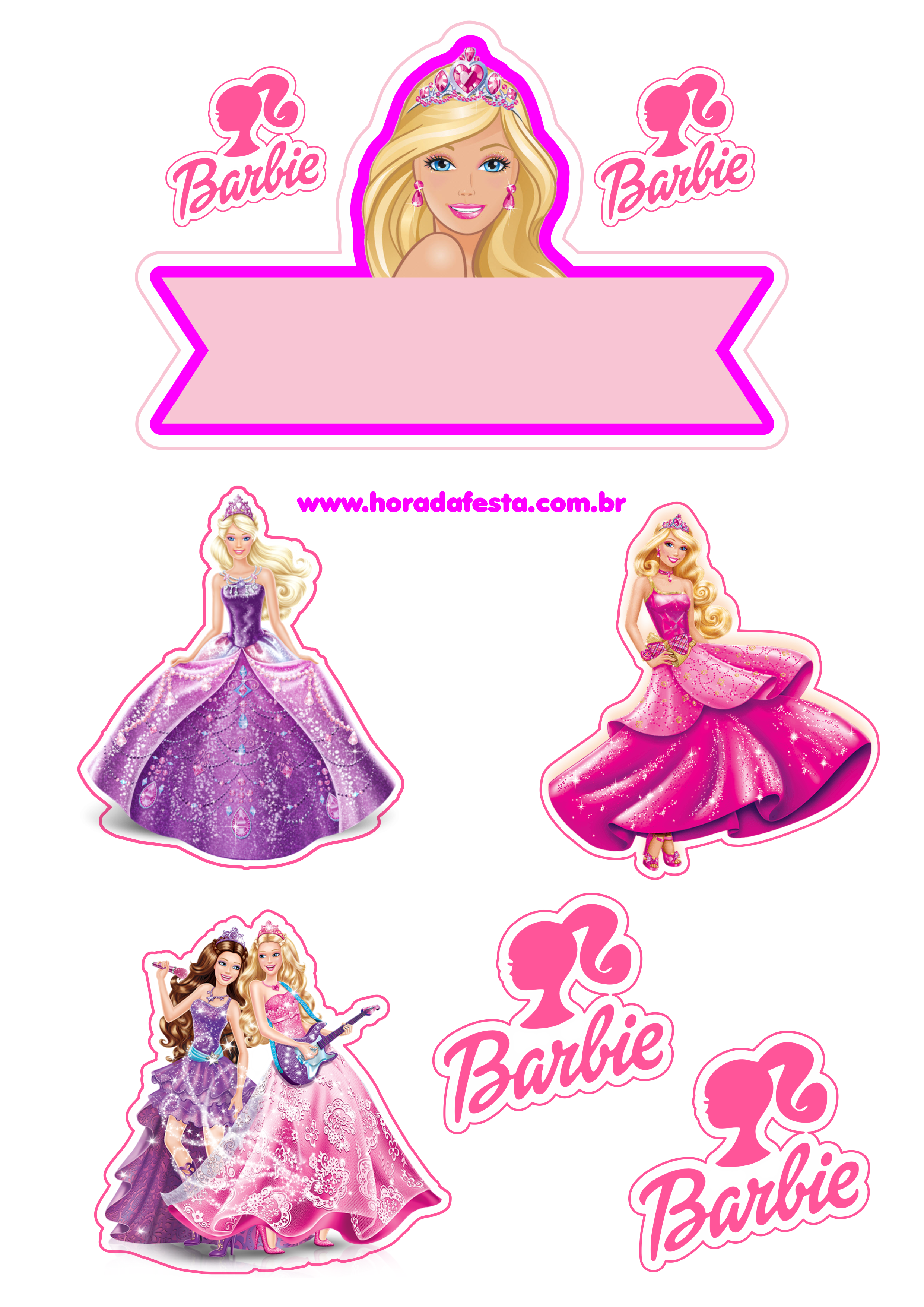 Barbie princesa popstar topo de bolo grátis decoração de festa