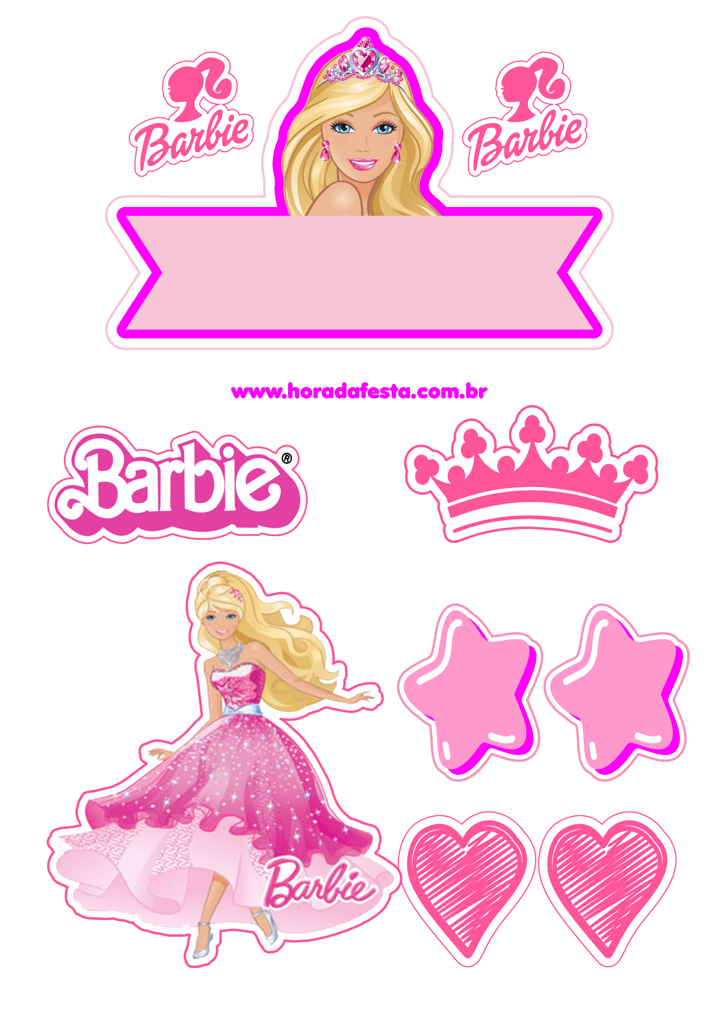 Topo de bolo barbie para editar e imprimir grátis - Festa Free