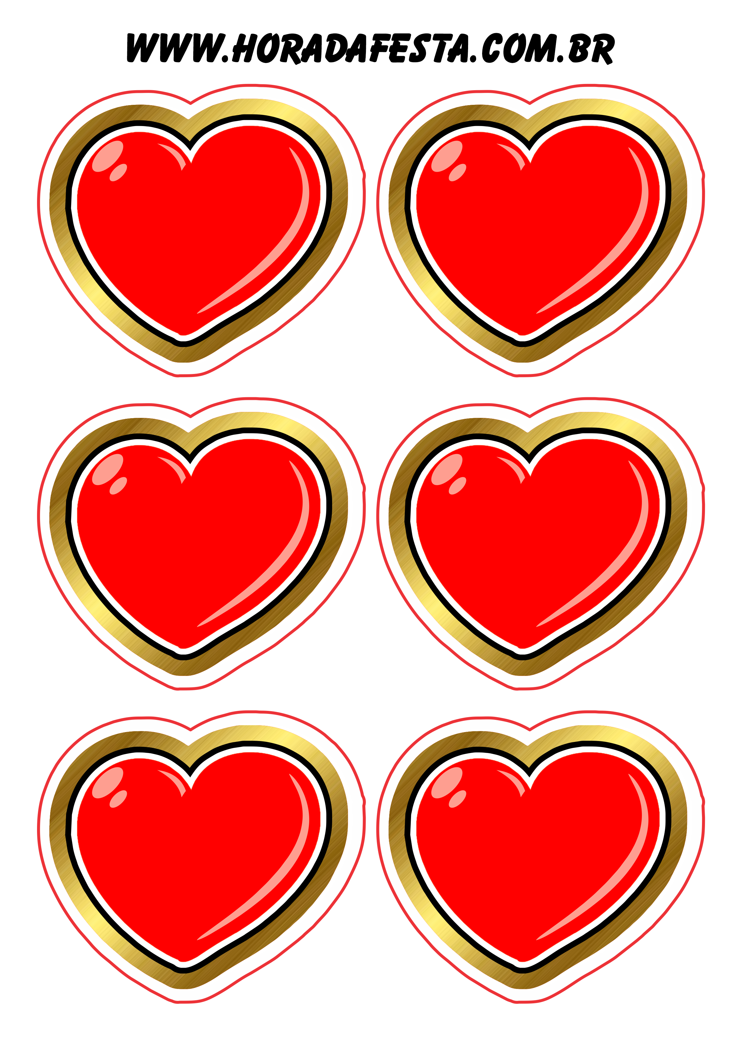 Adesivos tags stickers corações vermelho com dourado decoração dia dos namorados 6 imagens png