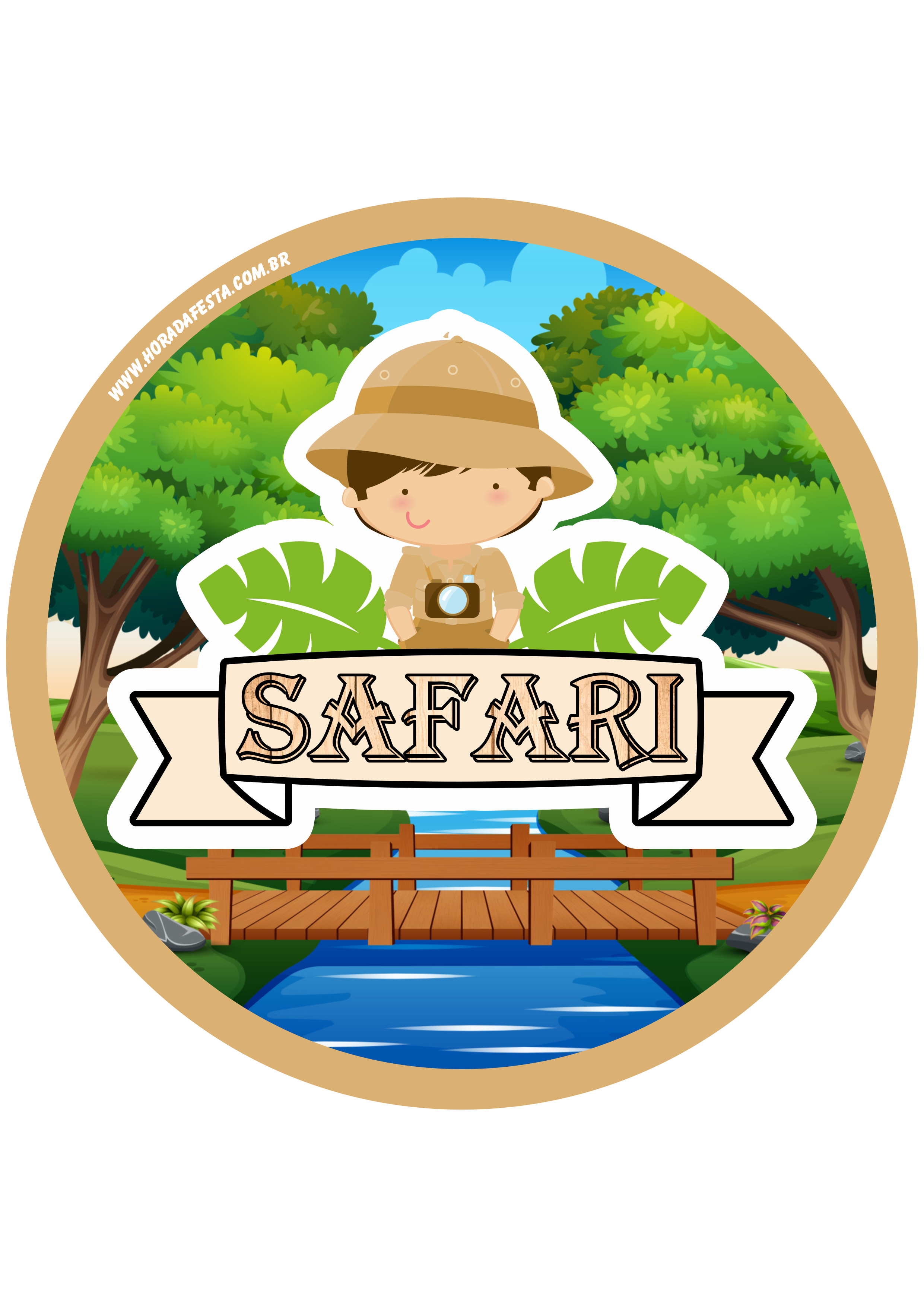 Festa no safari adesivo redondo tag sticker painel para imprimir png