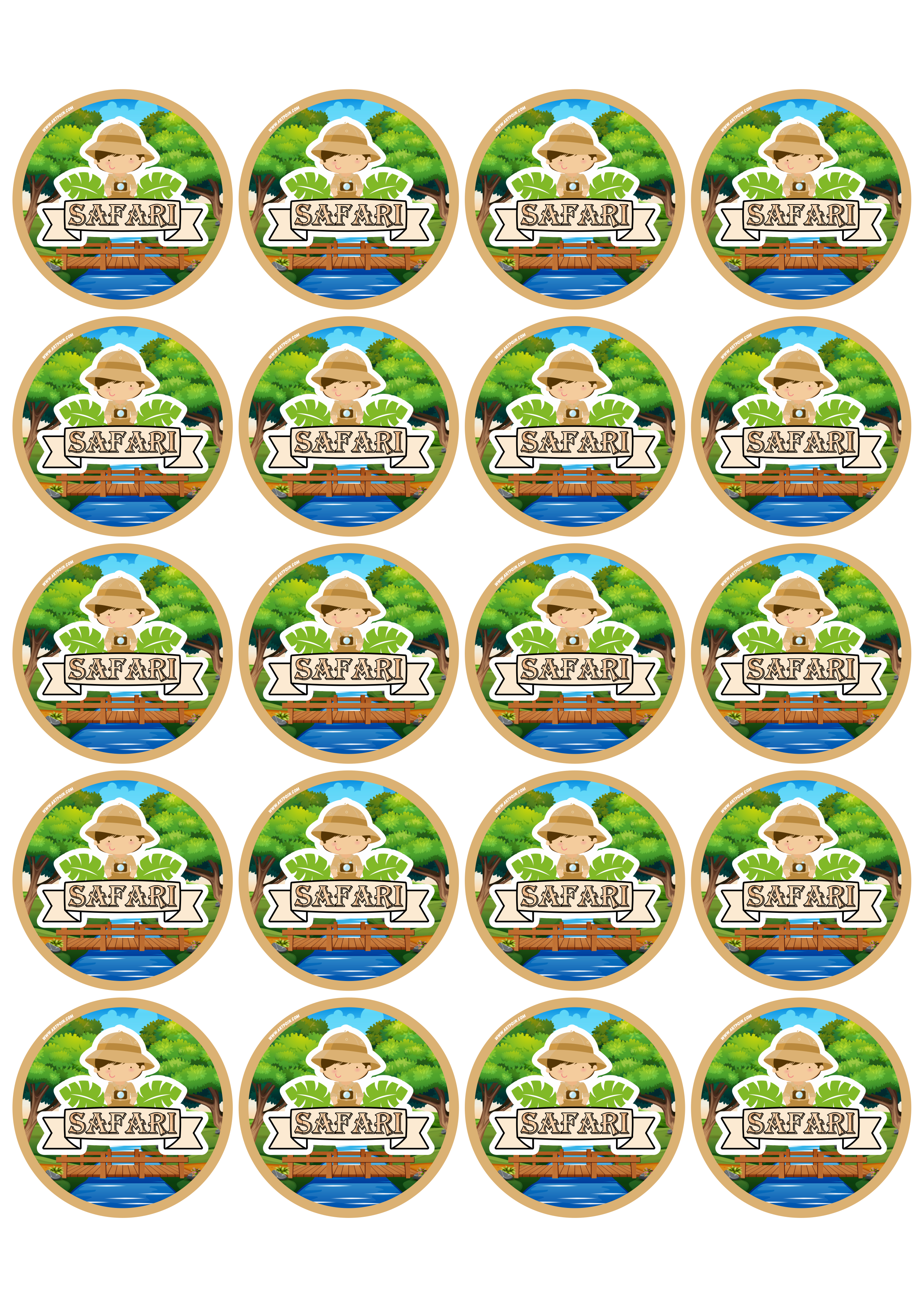 Festa no safari adesivo redondo tag sticker painel para imprimir 20 imagens png