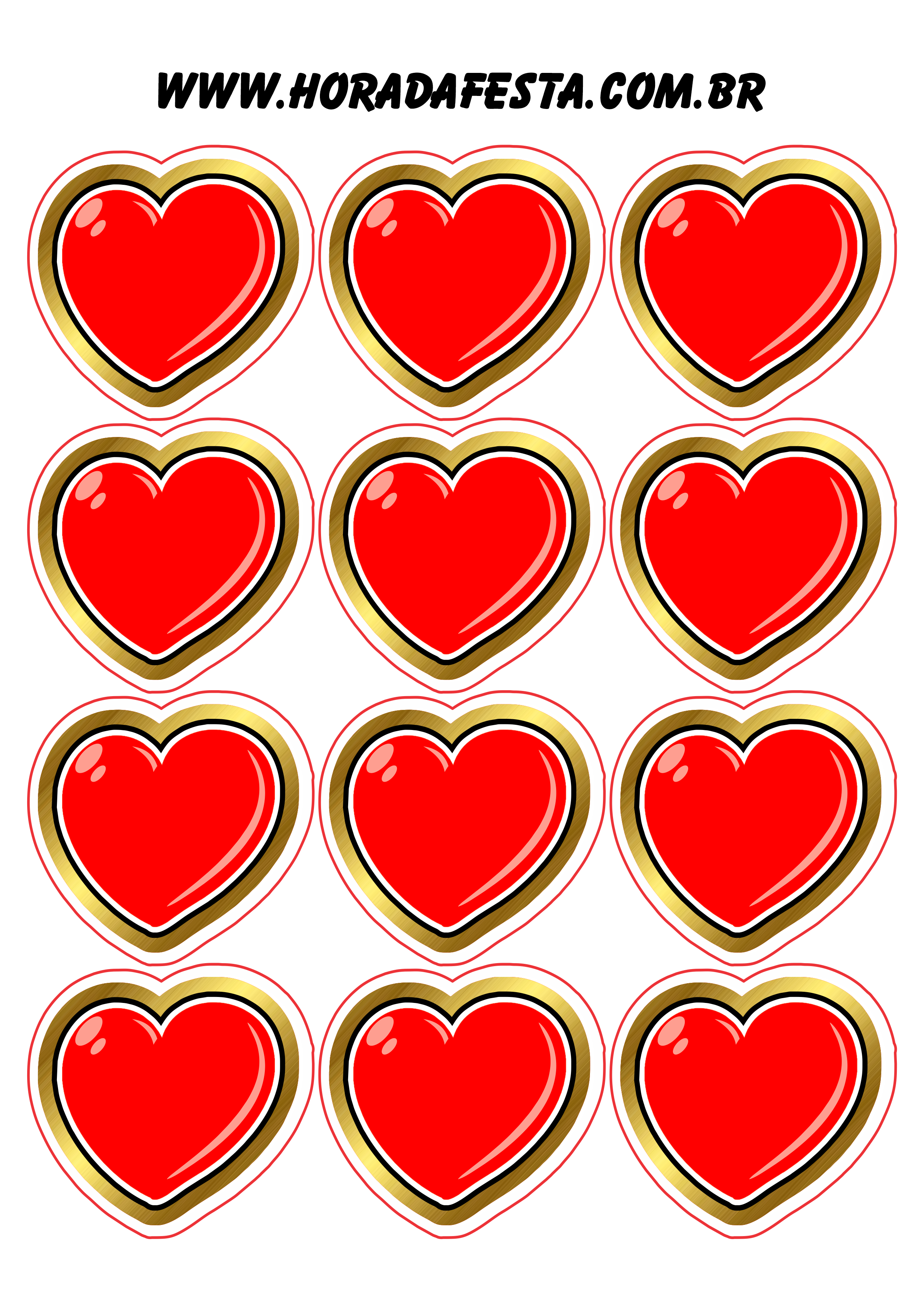 Adesivos tags stickers corações vermelho com dourado decoração dia dos namorados 12 imagens png