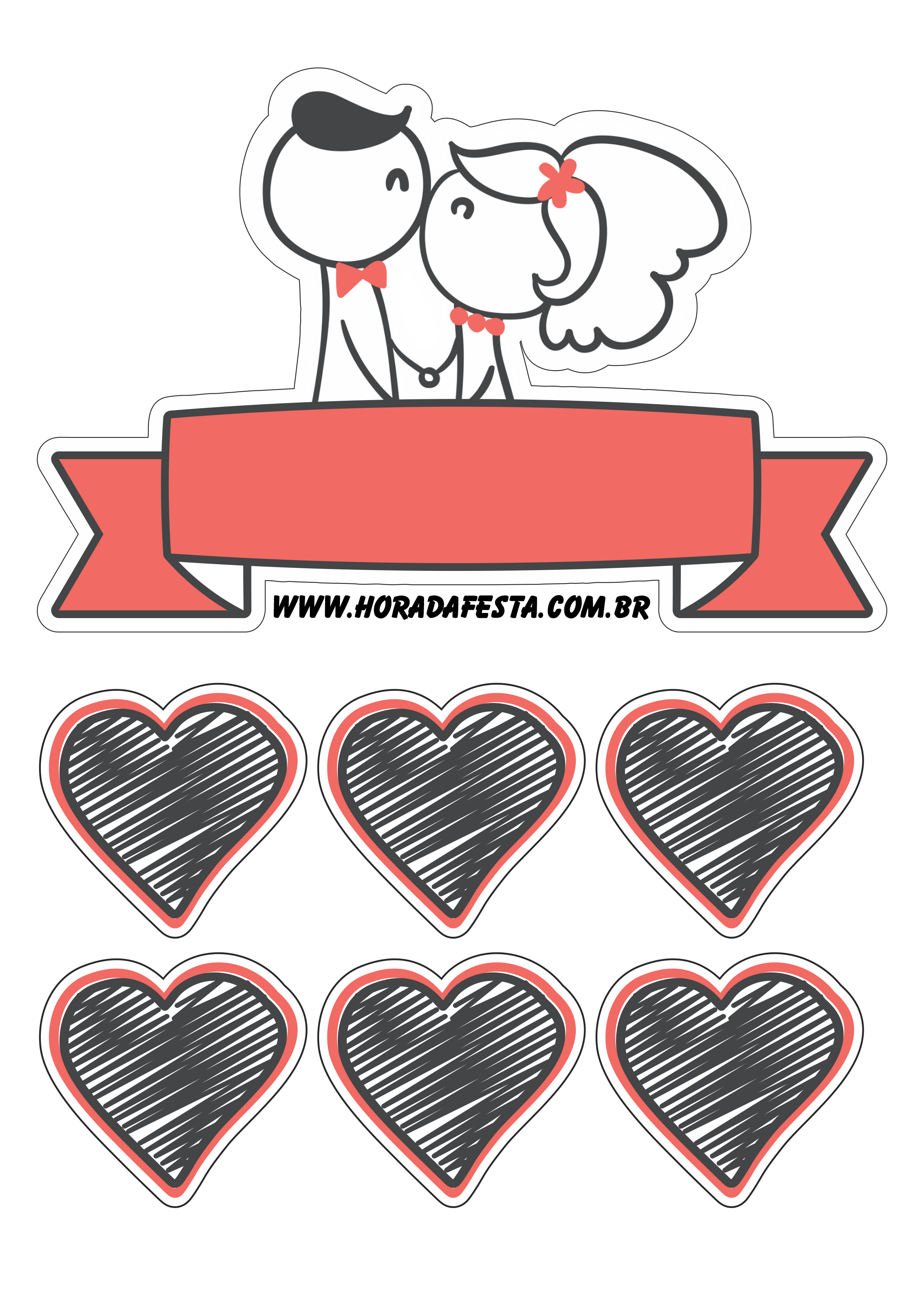 Topo de bolo para imprimir casal apaixonado dia dos namorados com corações vermelho png