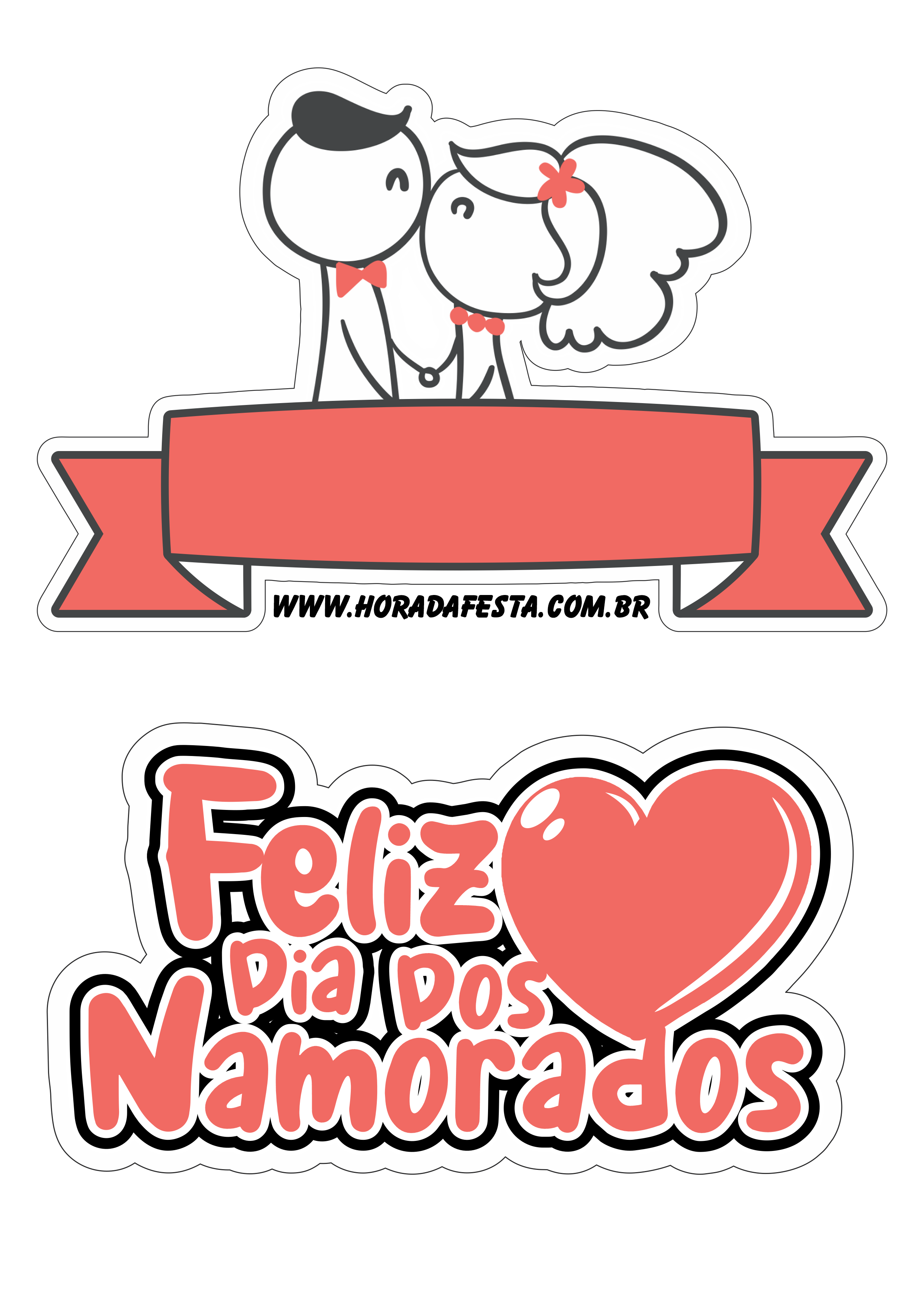 Feliz dia dos namorados topo de bolo para imprimir com corações vermelho desenhos simples png