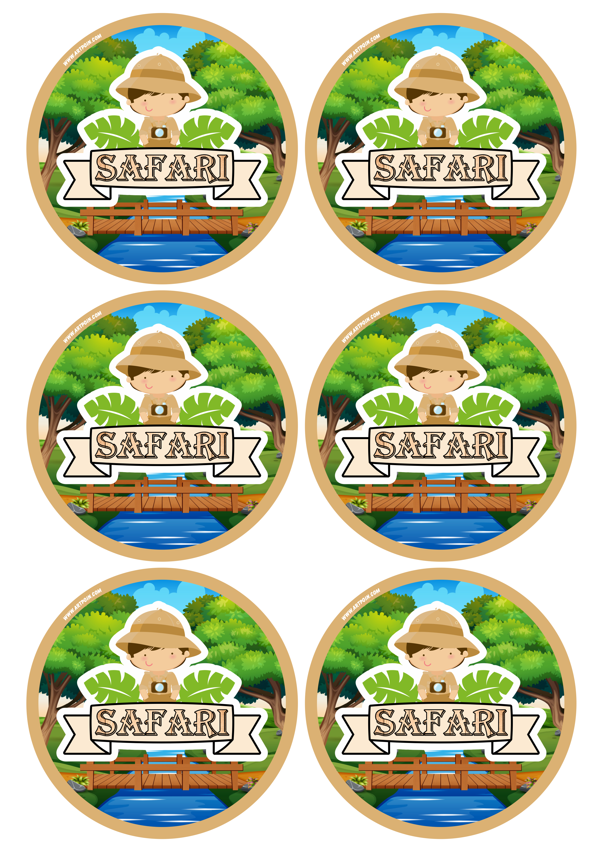 Festa no safari adesivo redondo tag sticker painel para imprimir 6 imagens png