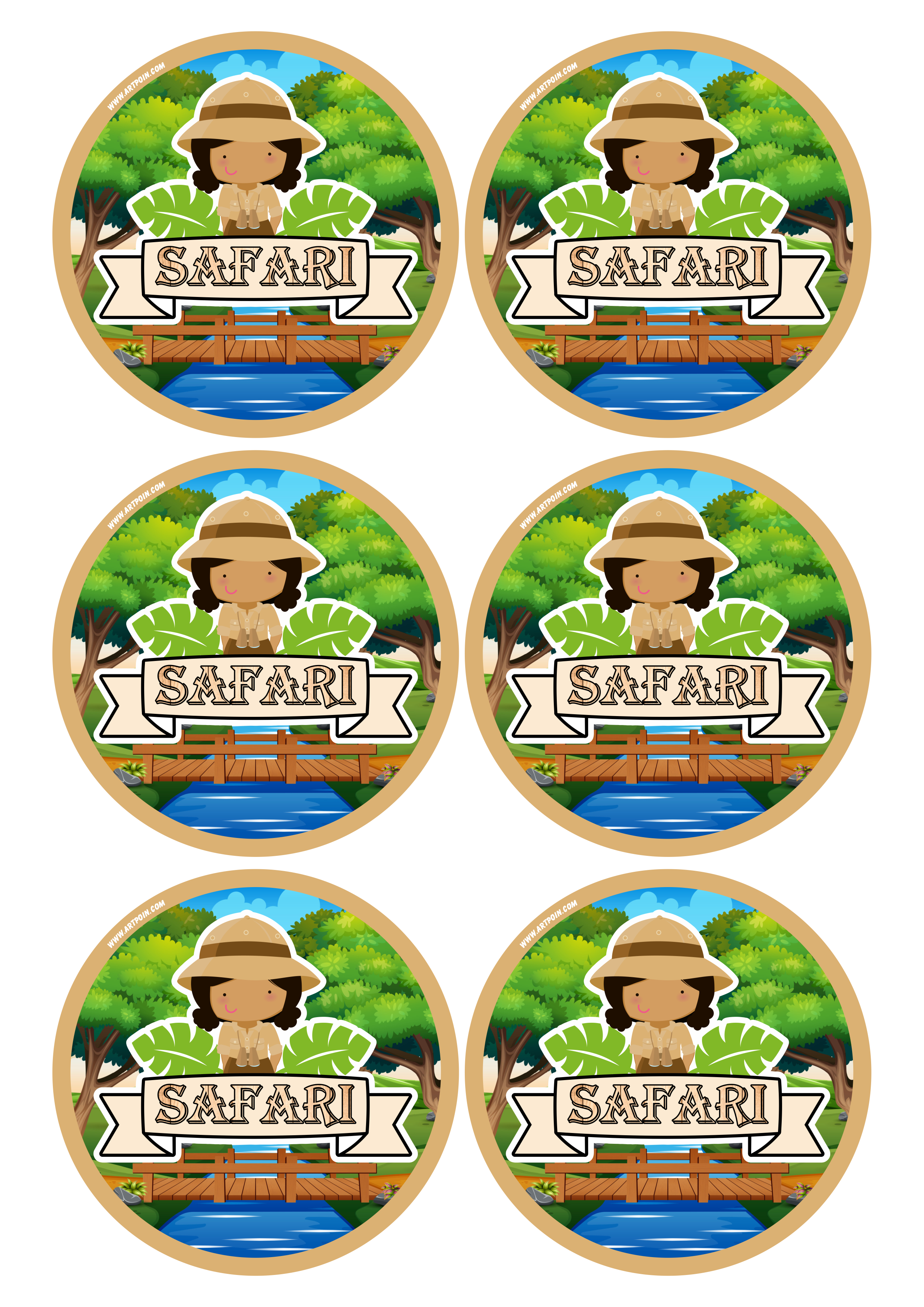 Festa no safari adesivo redondo tag sticker painel para imprimir mimos de papelaria 6 imagens png