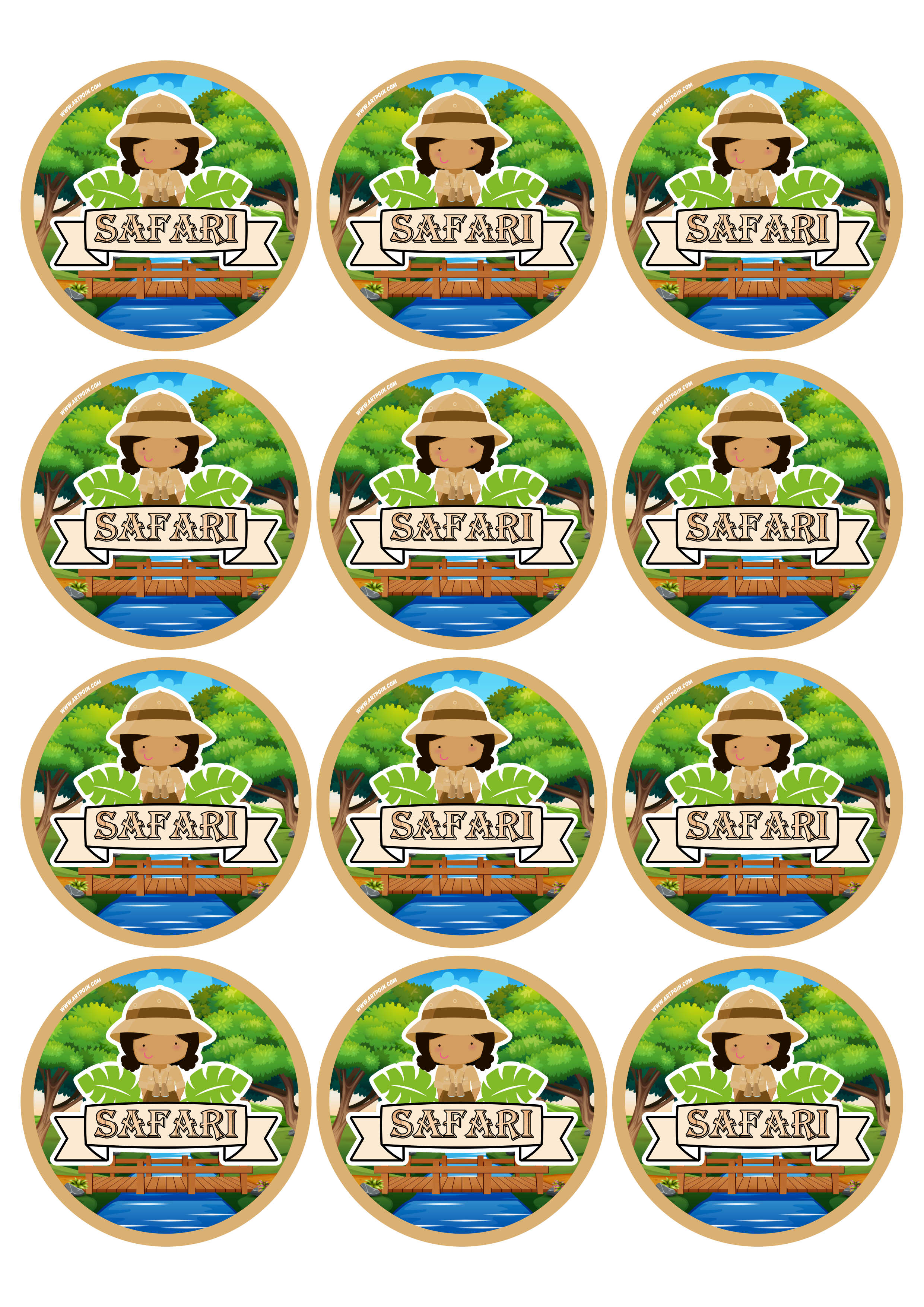 Festa no safari adesivo redondo tag sticker  para imprimir mimos de papelaria 12 imagens png