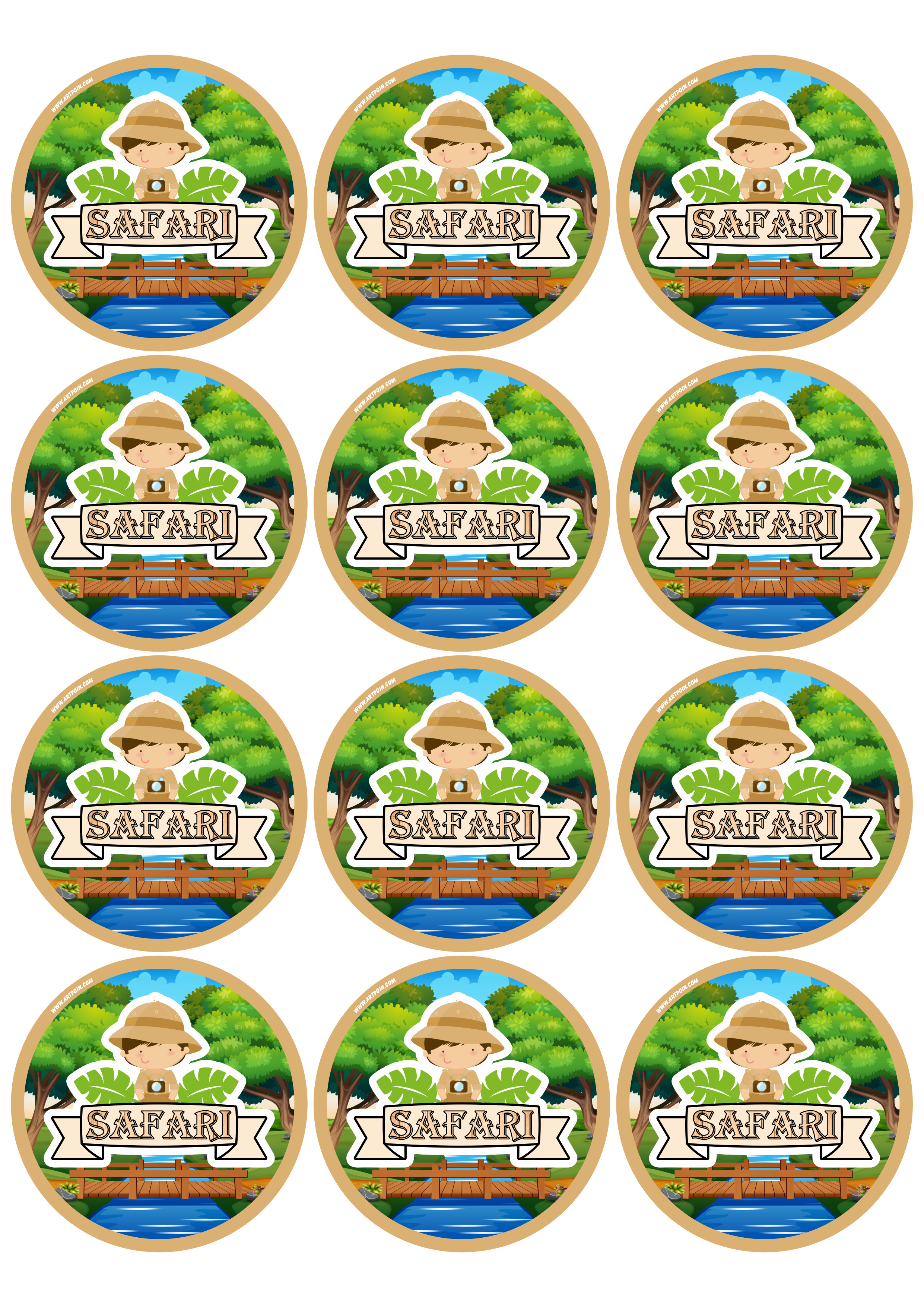 Festa no safari adesivo redondo tag sticker painel para imprimir 12 imagens png