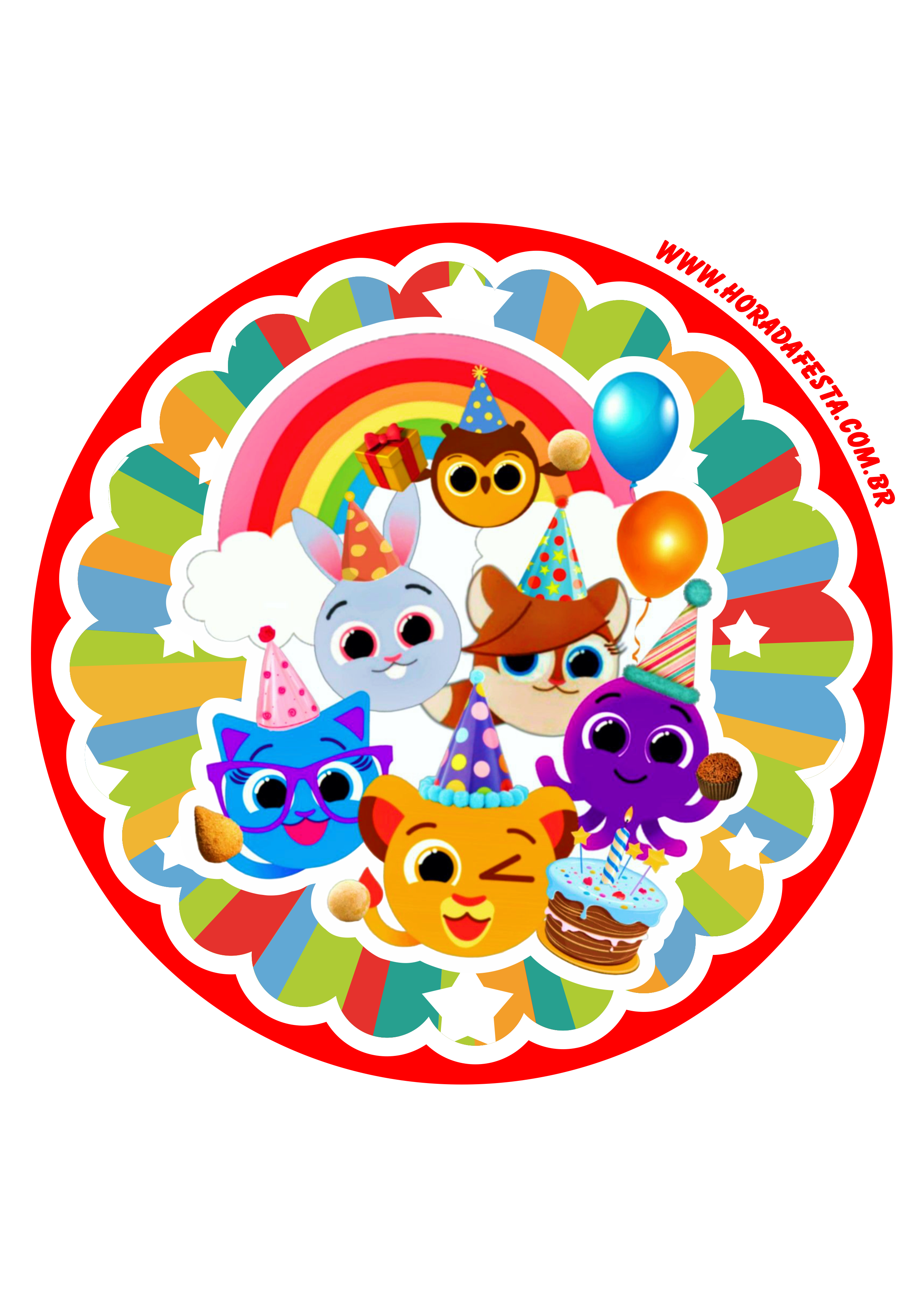 Bolofofos adesivo redondo painel tag sticker desenho infantil aniversário personalizado png