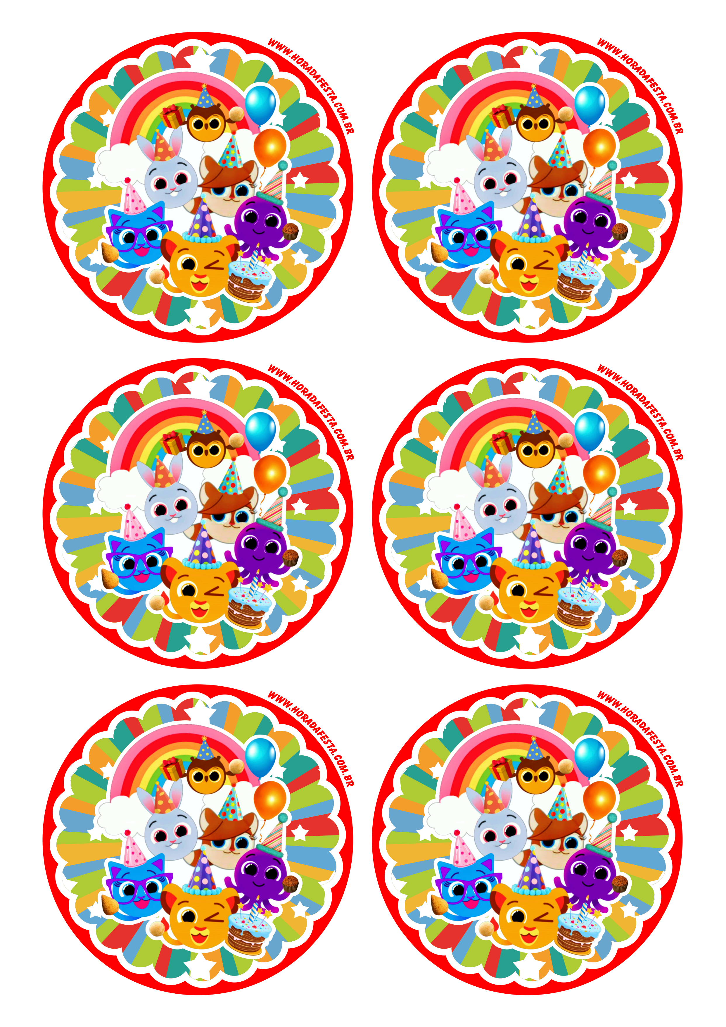 Bolofofos adesivo redondo tag sticker desenho infantil aniversário personalizado 6 imagens png