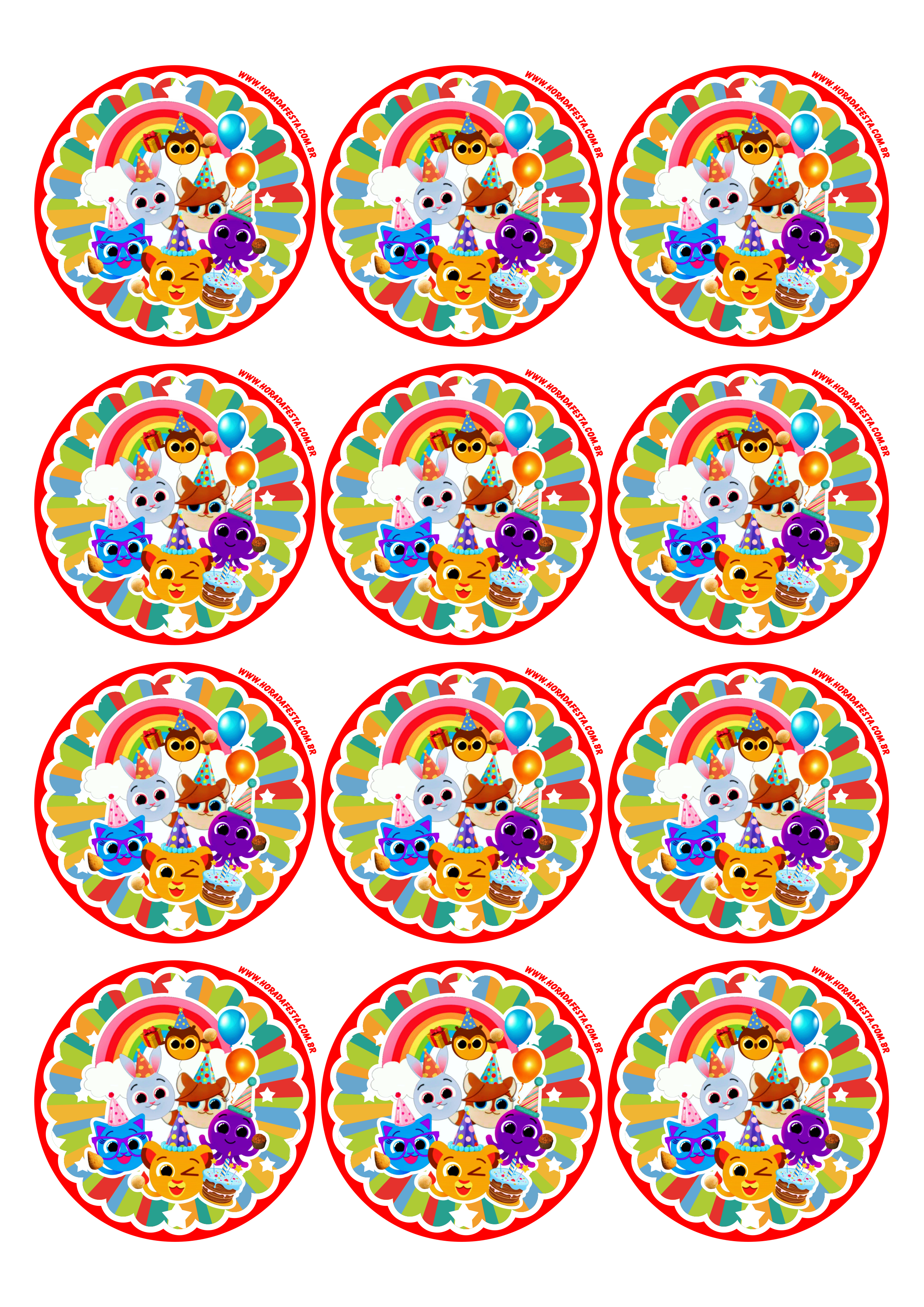 Bolofofos adesivo redondo tag sticker desenho infantil aniversário personalizado 12 imagens png