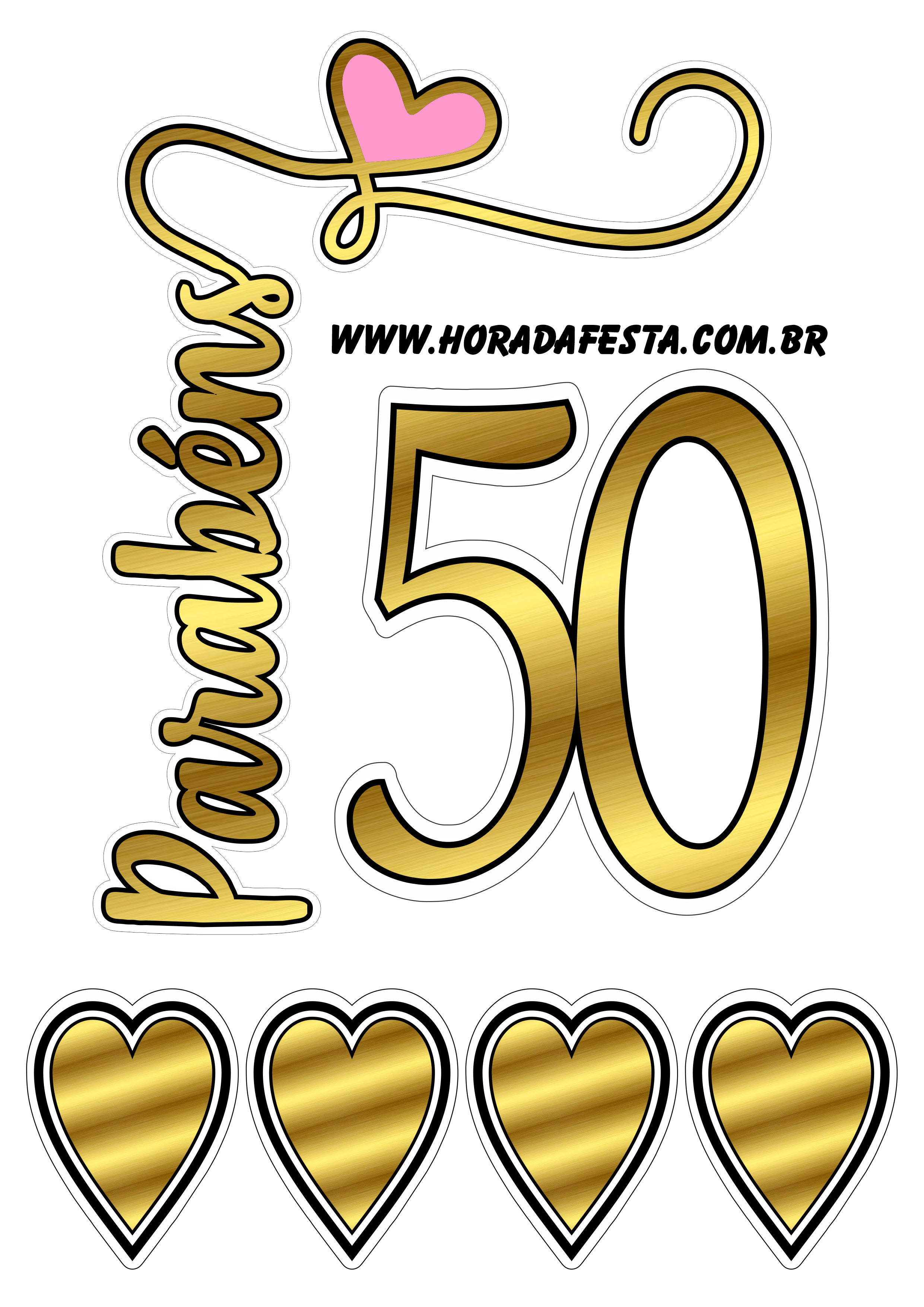 Decoração topo de bolo dourado parabéns 50 anos png