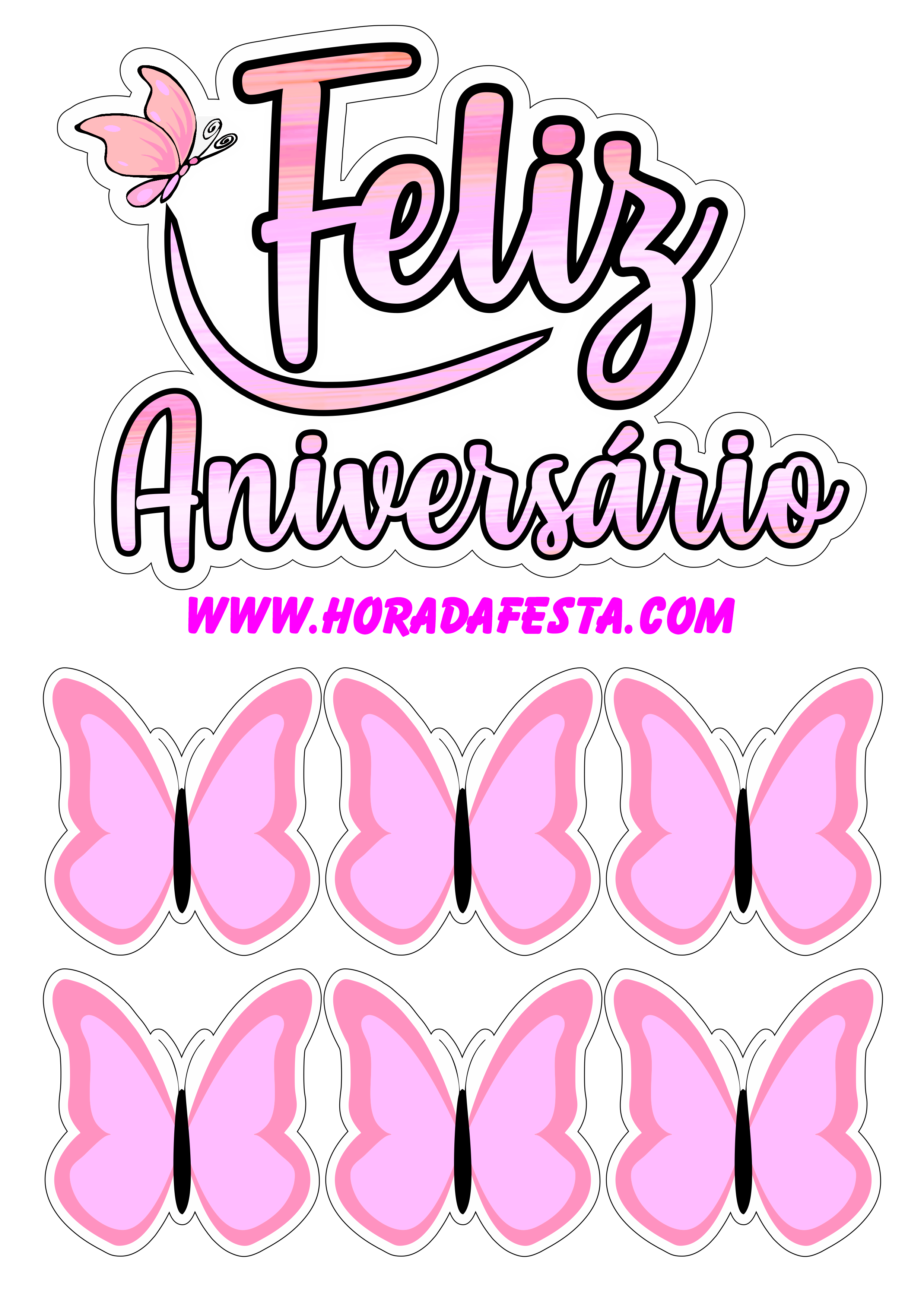 Tema de borboletas rosa feliz aniversário artes gráficas png