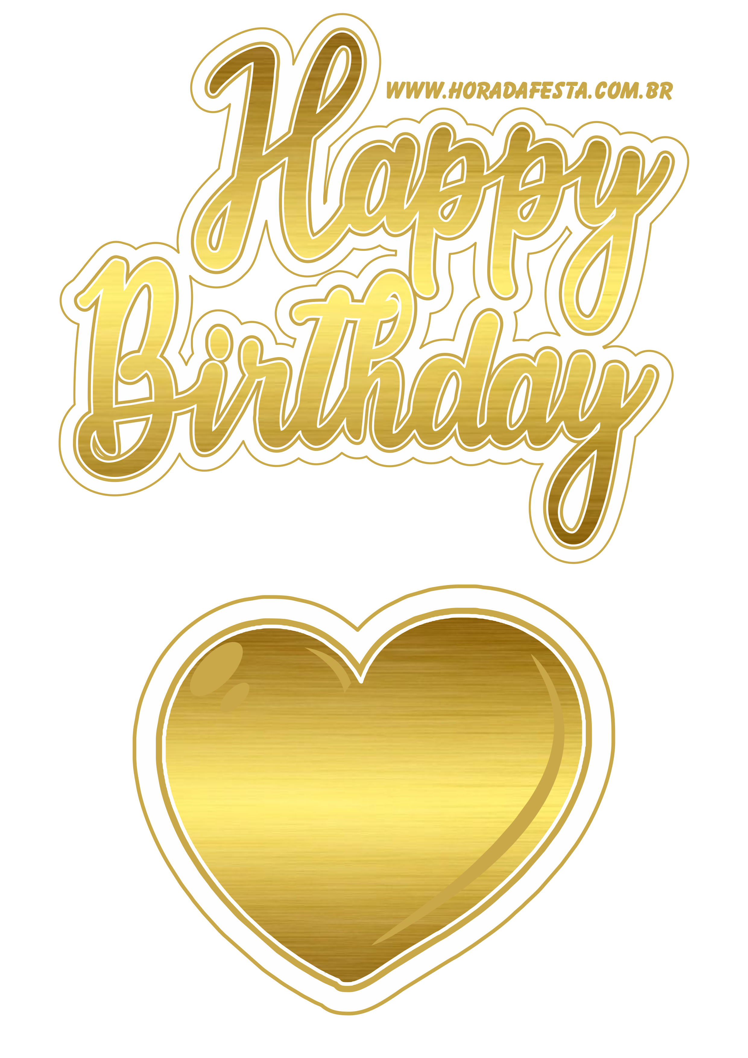 Happy Birthday baixar topo de bolo dourado com corações png