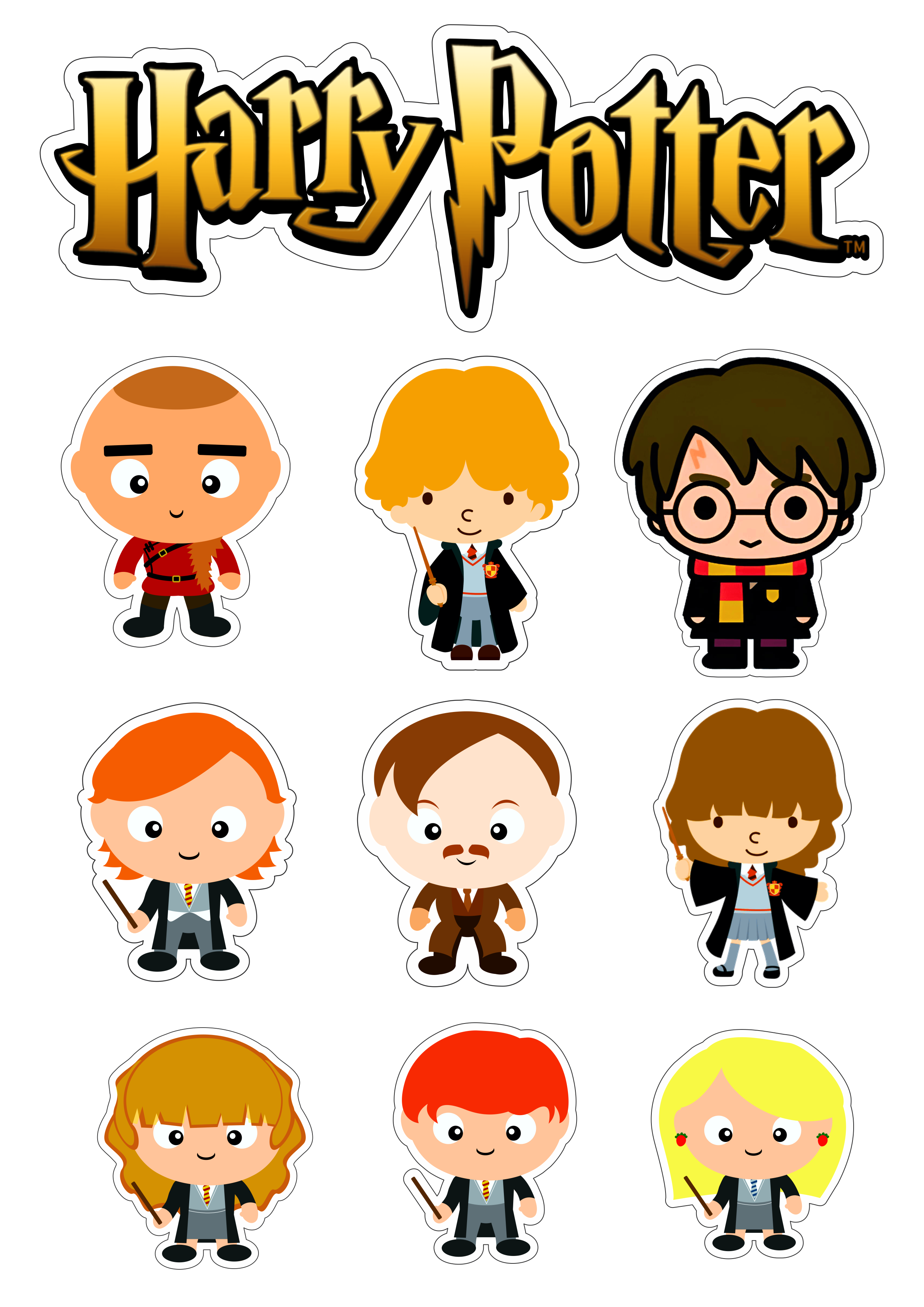 Harry potter personagens cute fofinhos decoração de festa cupcakes topo de bolo para imprimir png