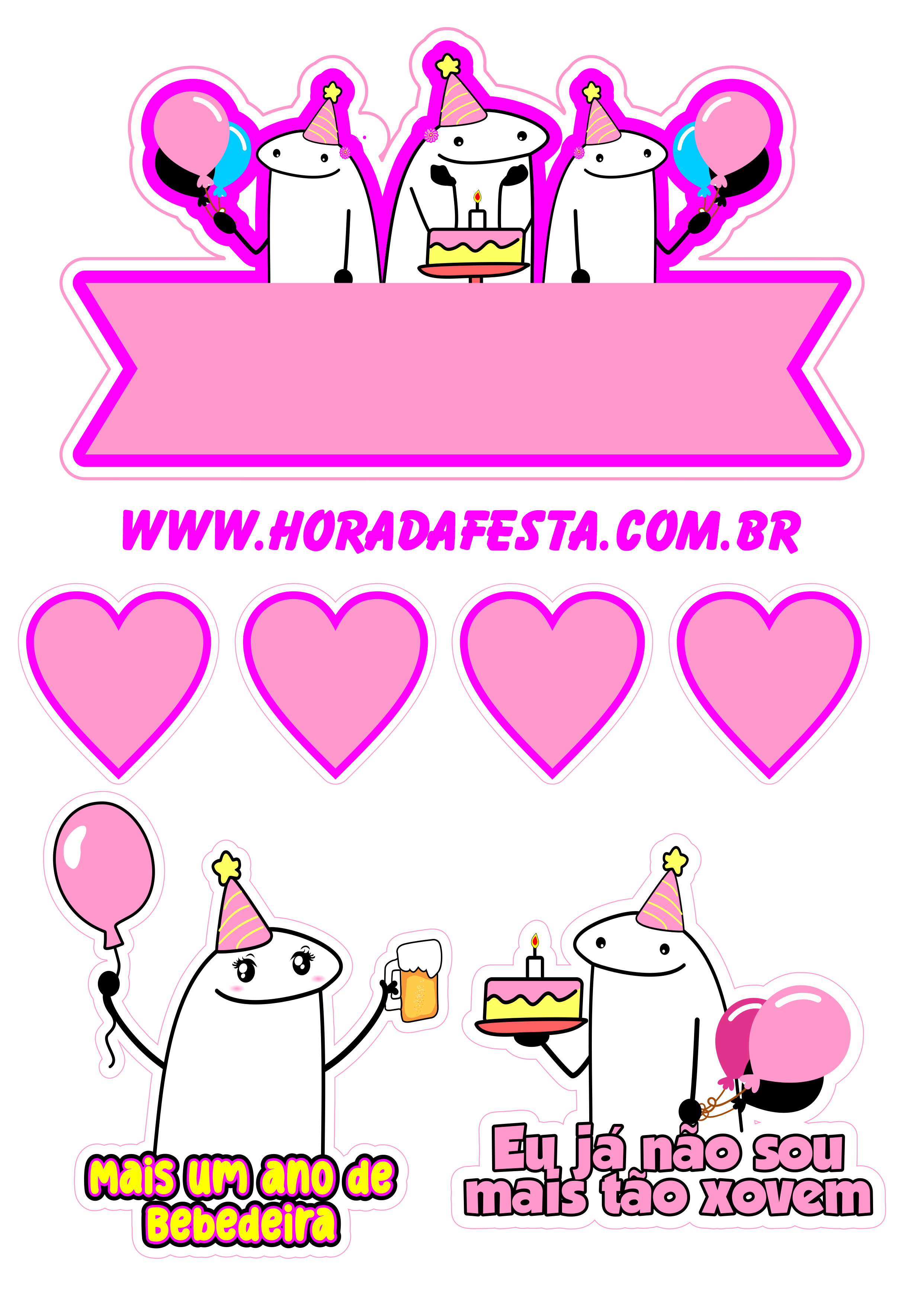 Feliz aniversário topo de bolo frases engraçadas figurinhas flork of cows corações design grátis png