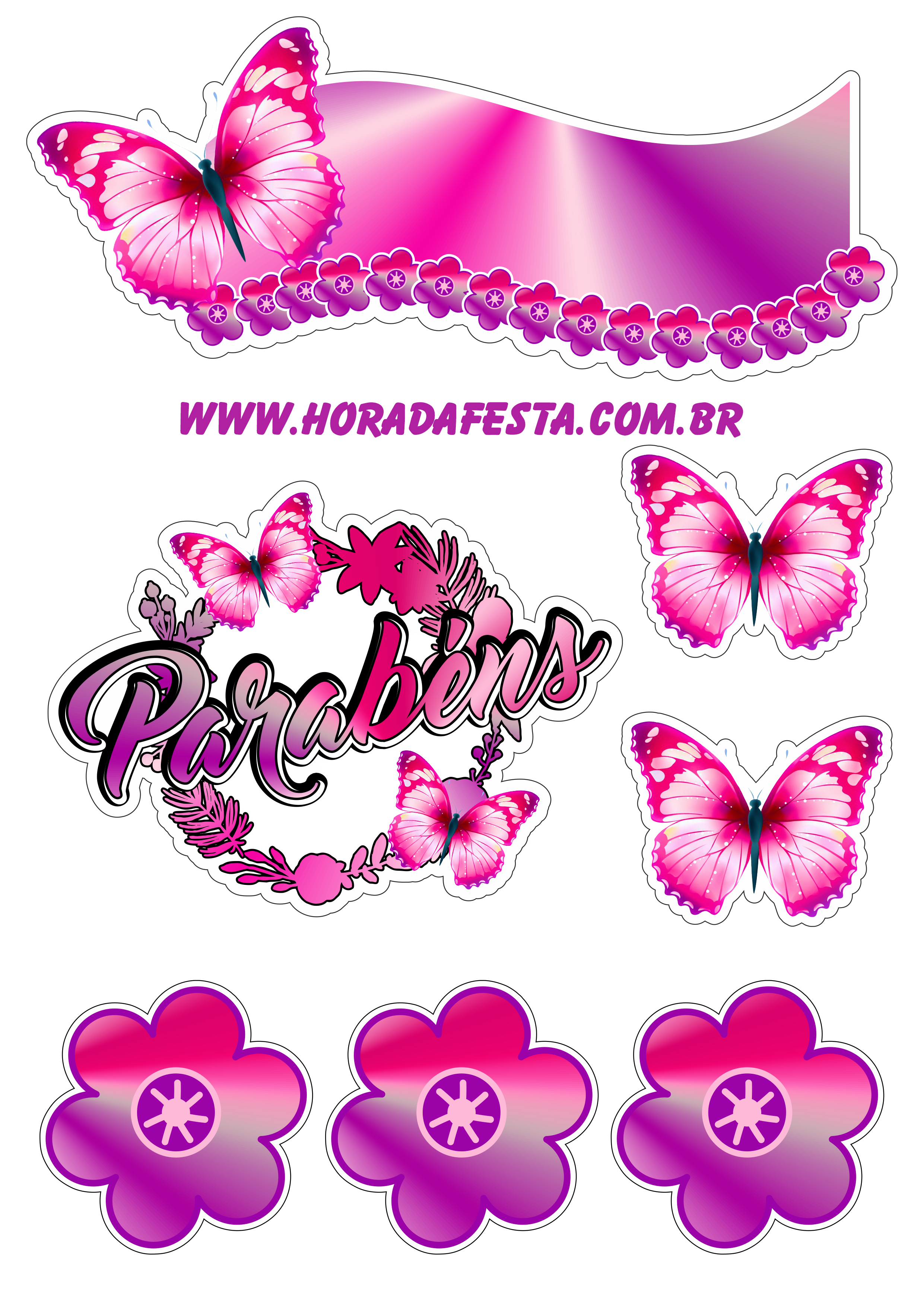 Topo De Bolo Personalizado Aniversário Rosas E Borboletas