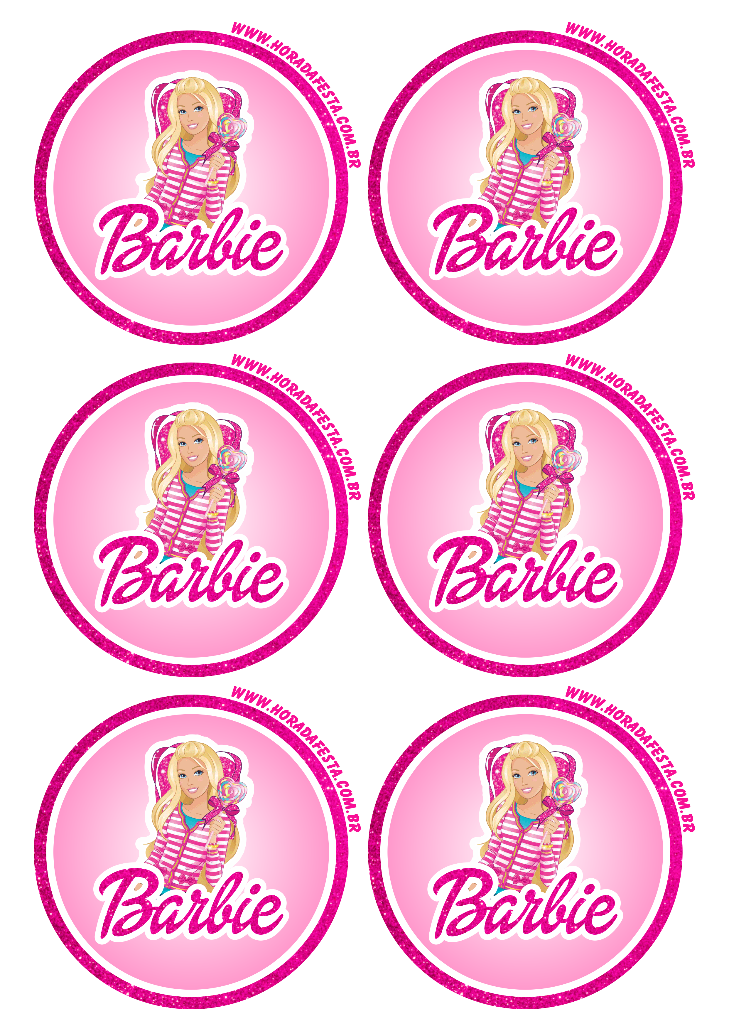 Barbie adolescente adesivo redondo tag sticker decoração de festa de aniversário mimos de papelaria 6 imagens png